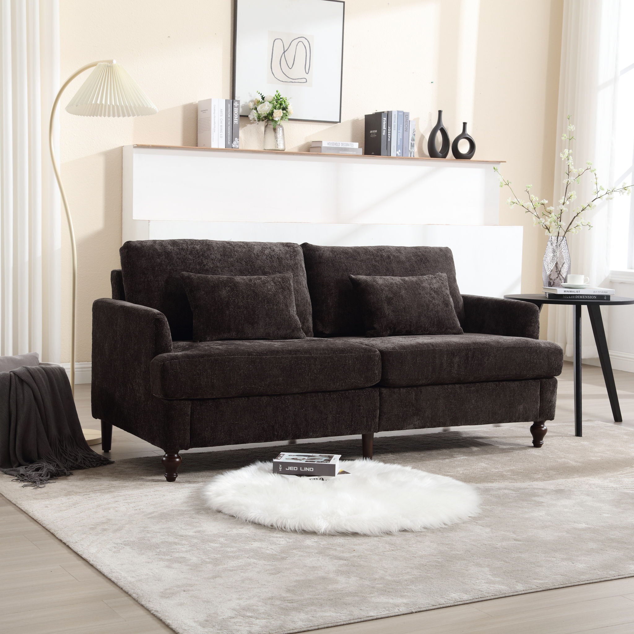 Mid Century Modern Chenille Fabric Loveseat Sofa, 2 Seat Upholstered Couch