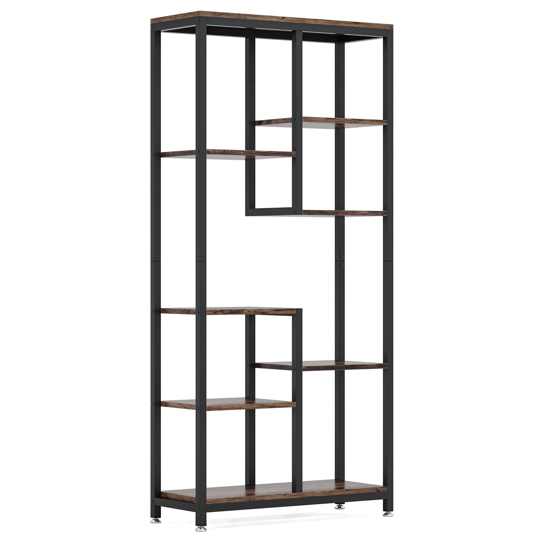 6 Tier, 8 Shelf Etagere Bookcase Storage Display Rack For Living Room - Rustic Brown