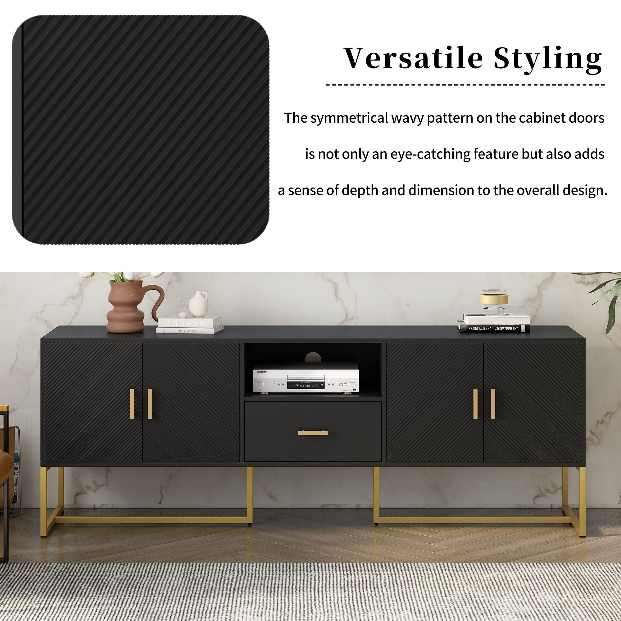TV Cabinet With 1 Drawer, 2 Cabinets, Handles And Anti-Tip Device