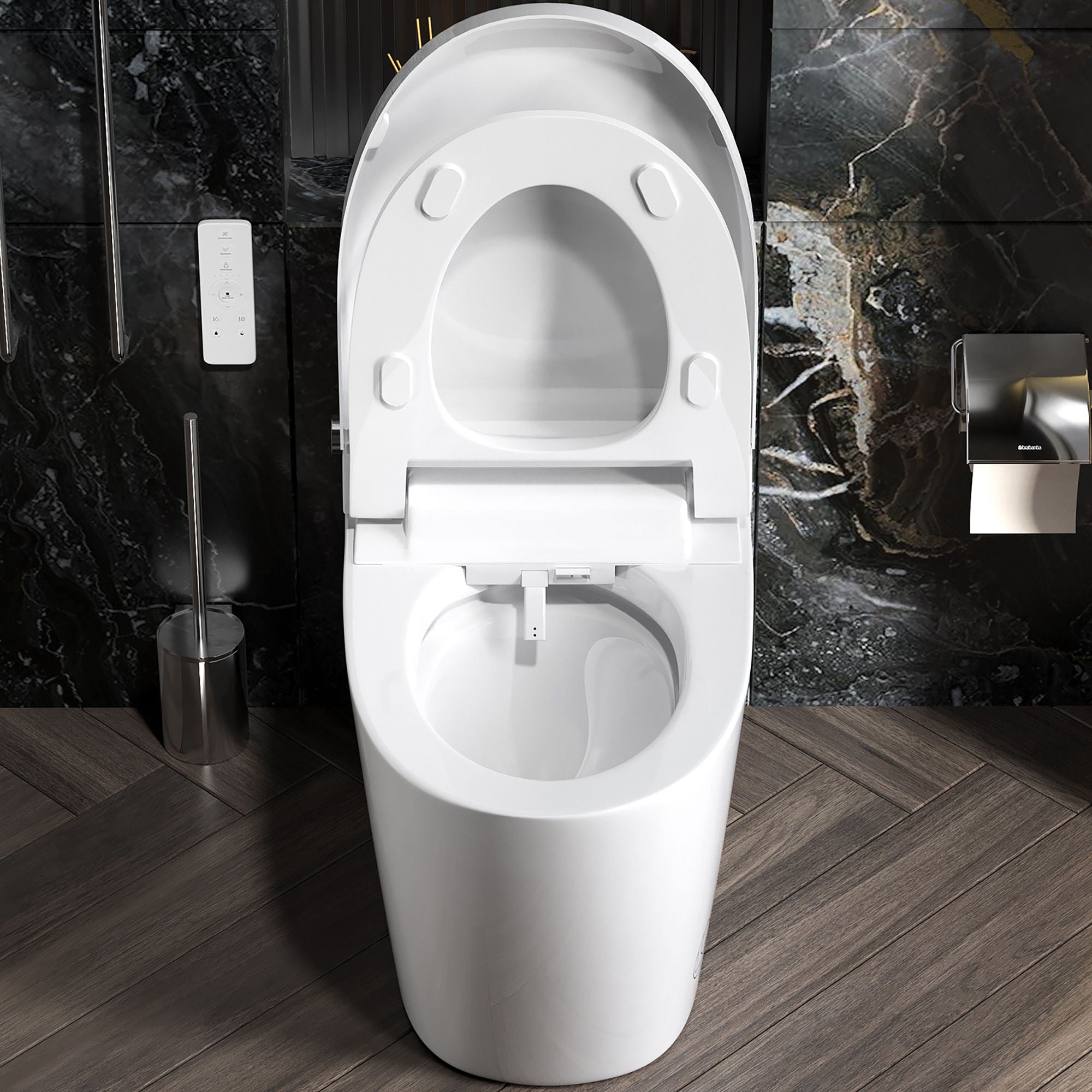 Smart 1 Piece Bidet Toilet With Warm Air Dryer Heated Seat LED Night Light Auto Open / Close - White