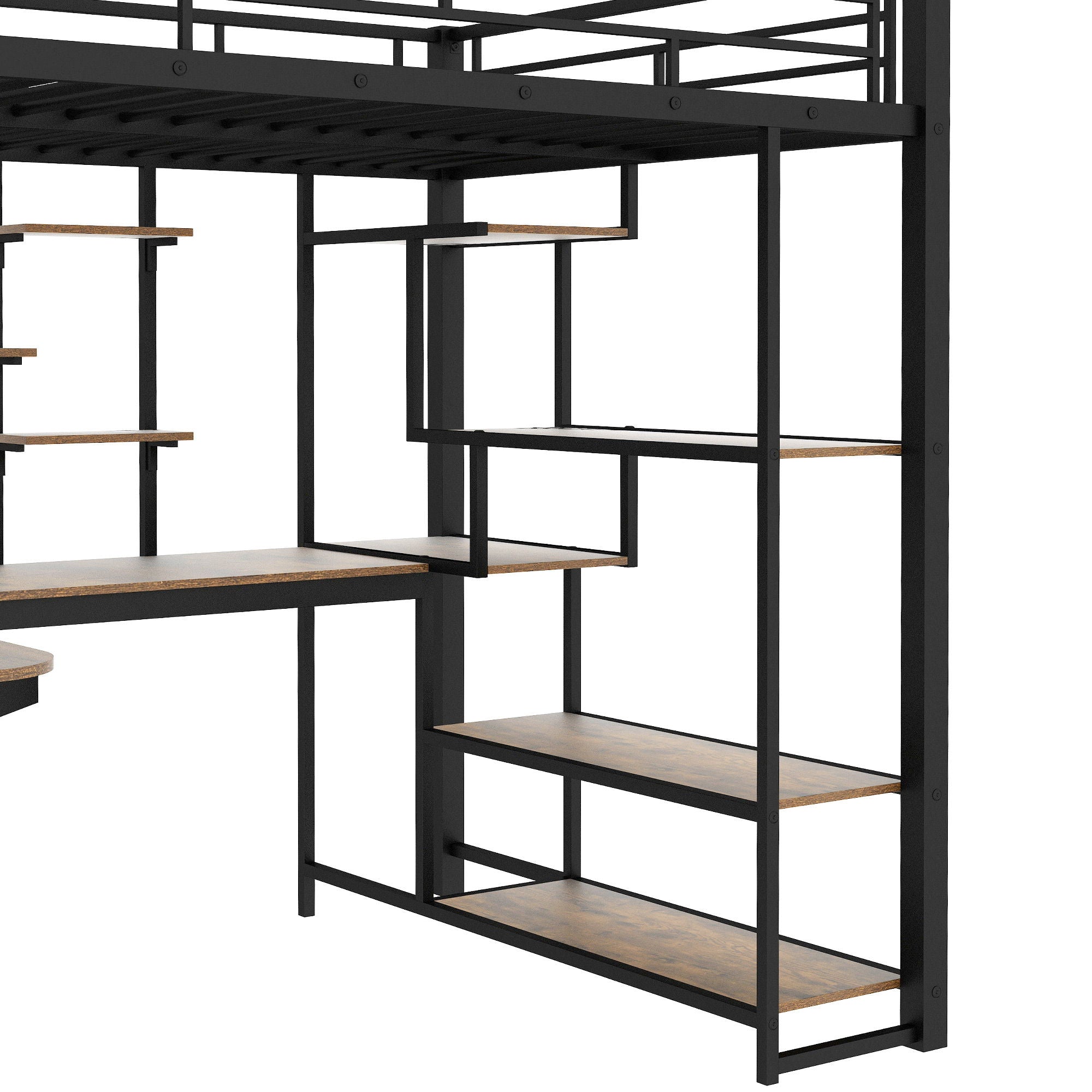 Loft Bed With Storage Staircase And Small Wardrobe, Built - In Desk And Storage Shelves