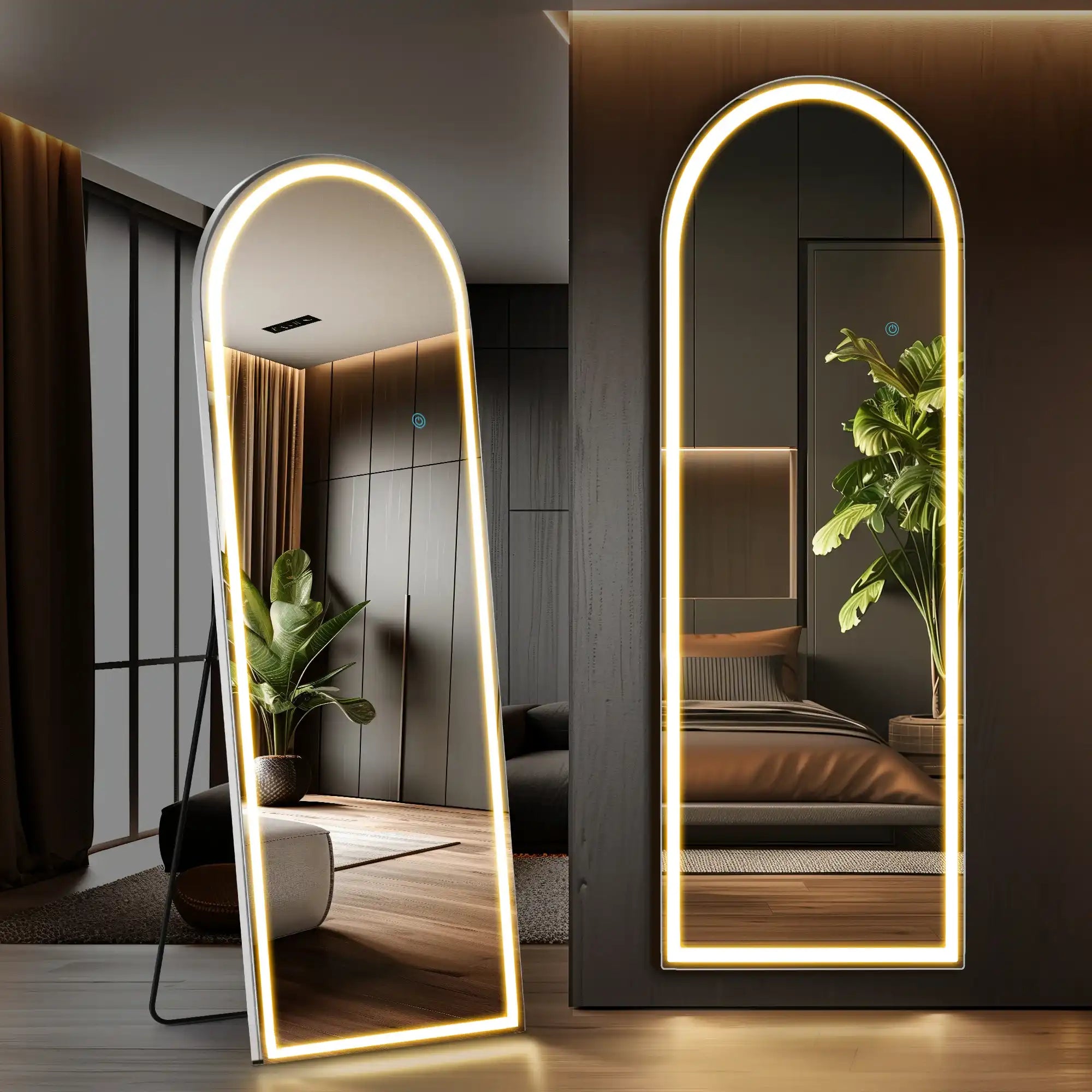 3 Color Lighting Mirror with LED Lights, 63'x20' Lighted Floor Standing Mirror with Stand