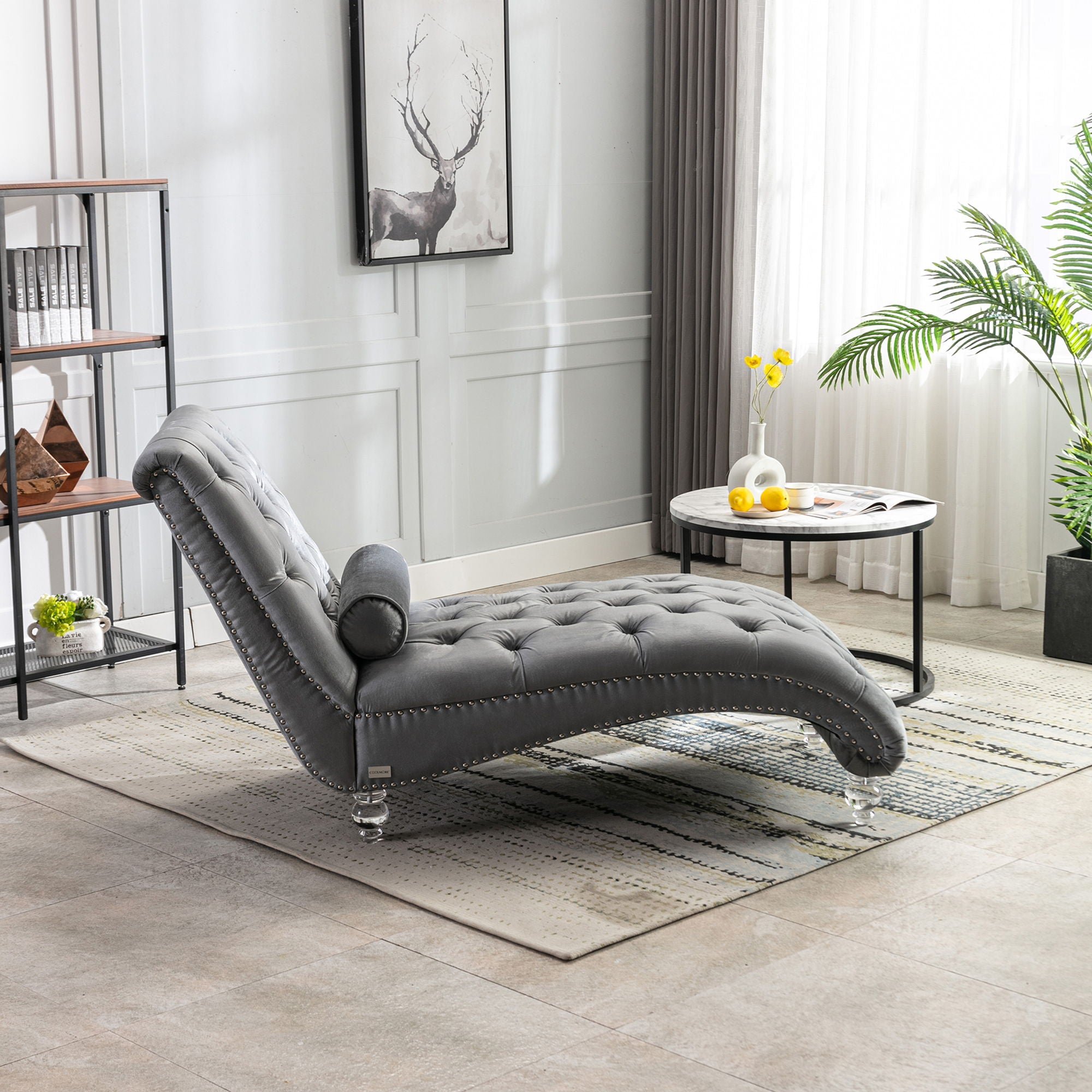 Velvet Chaise Lounge Indoor, Button Tufted Upholstered Chaise Lounge Chair With Pillow