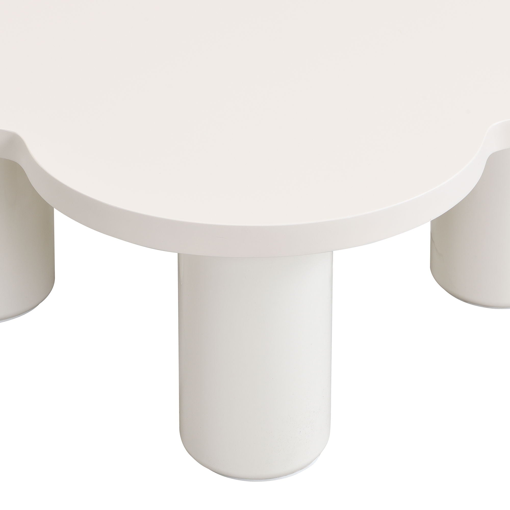 Modern Coffee Table (Set of 2), Irregular Shape Coffee Table With Four Roman Column Legs And End Table With Glass Top For Living Room - White