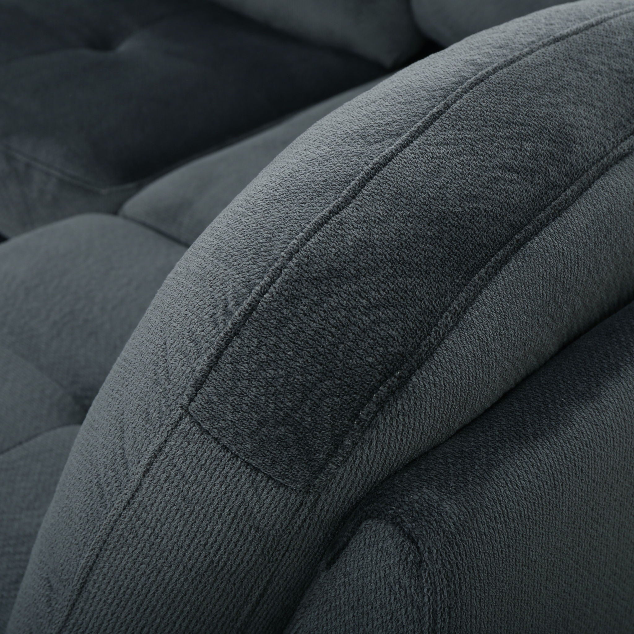 Modern L Shaped Fabric Sectional Sofa With Tufted Detail - Charcoal