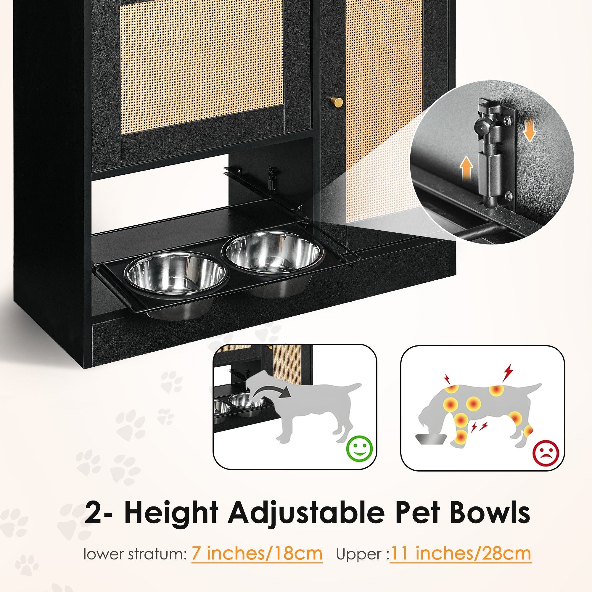 Feeding Station with 2 Lockers and Elevated Bowls Black