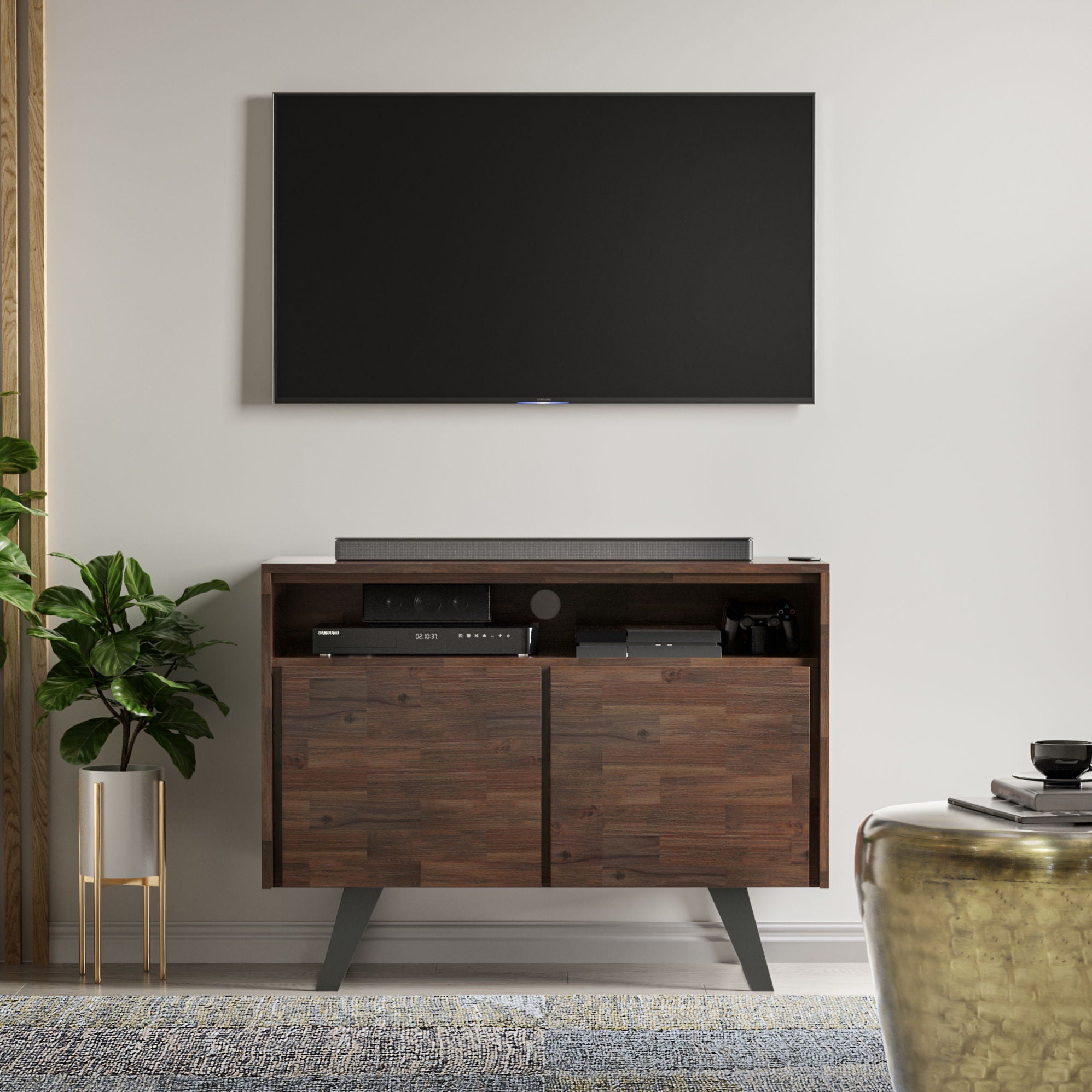 Lowry - Handcrafted TV Media Stand - Distressed Charcoal Brown - Best Buy Furniture