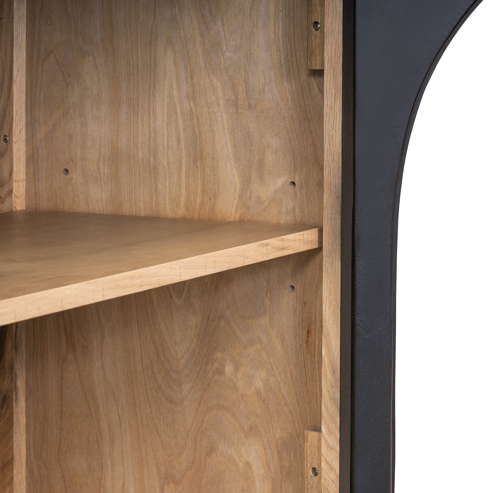 4-Door Large Storage Sideboard Buffet Cabinet with Glass Doors Arched Cabinet (Black)