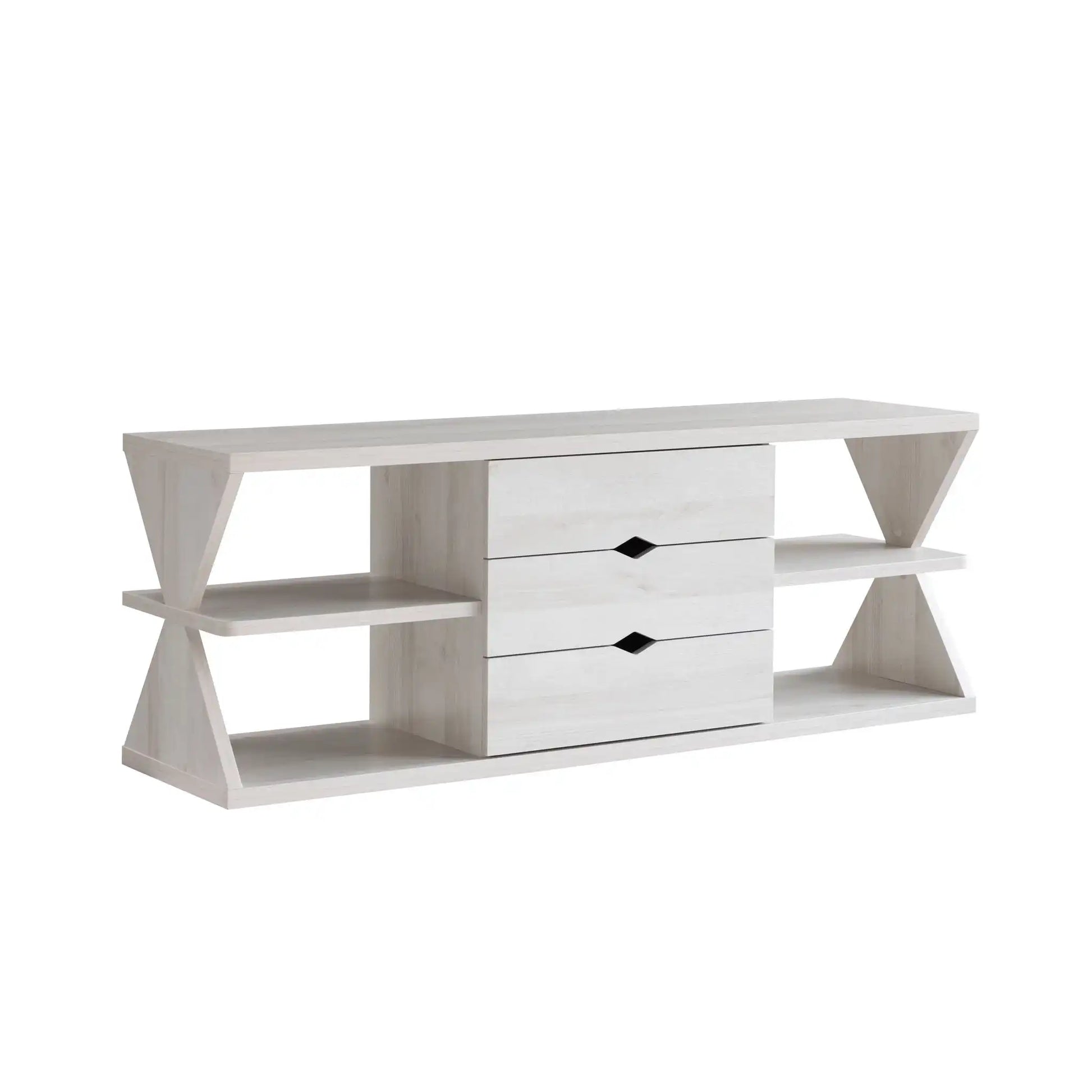 Modern TV Stand With Four Open Shelves And Three Storage Drawers - White Oak - Best Buy Furniture