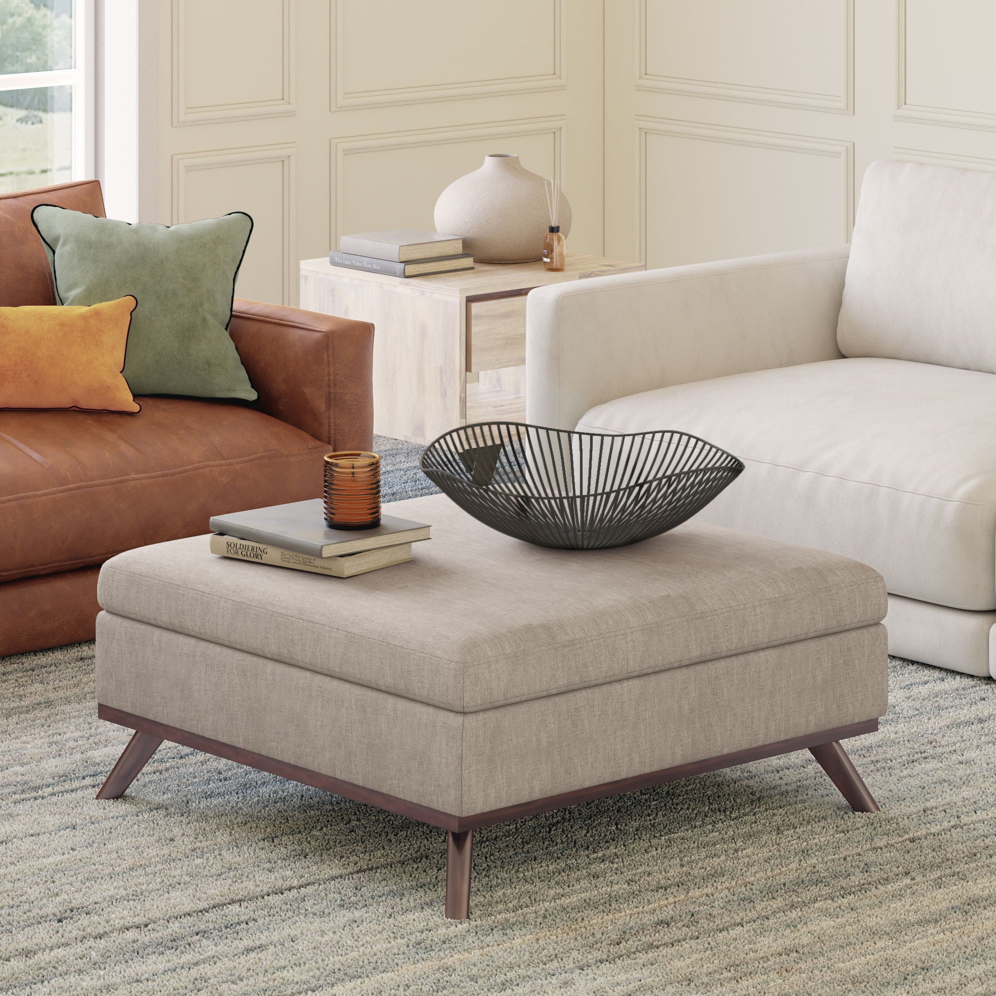 Owen - Multifunctional Square Coffee Table Storage Ottoman - Best Buy Furniture