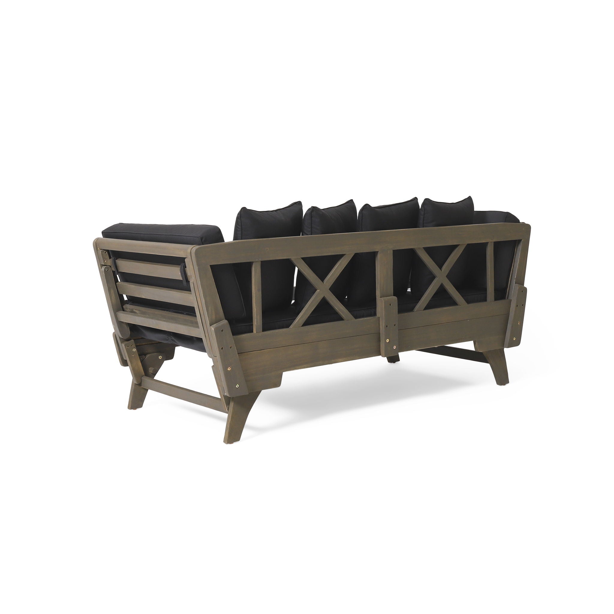 Outdoor Patio Daybed Sofa, 3 Seat Sofa With Foldable Arm 4 Back Pillows