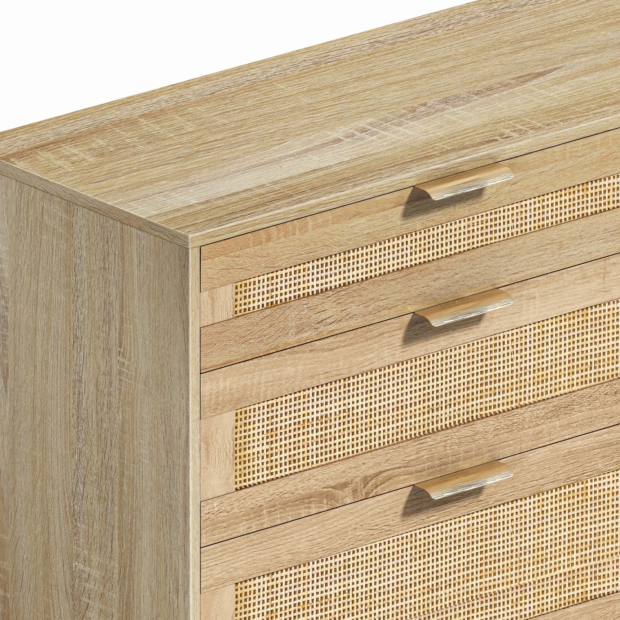 Rattan Dresser With 6 Drawers, Legs & Handles, Storage Cabinet - Natural