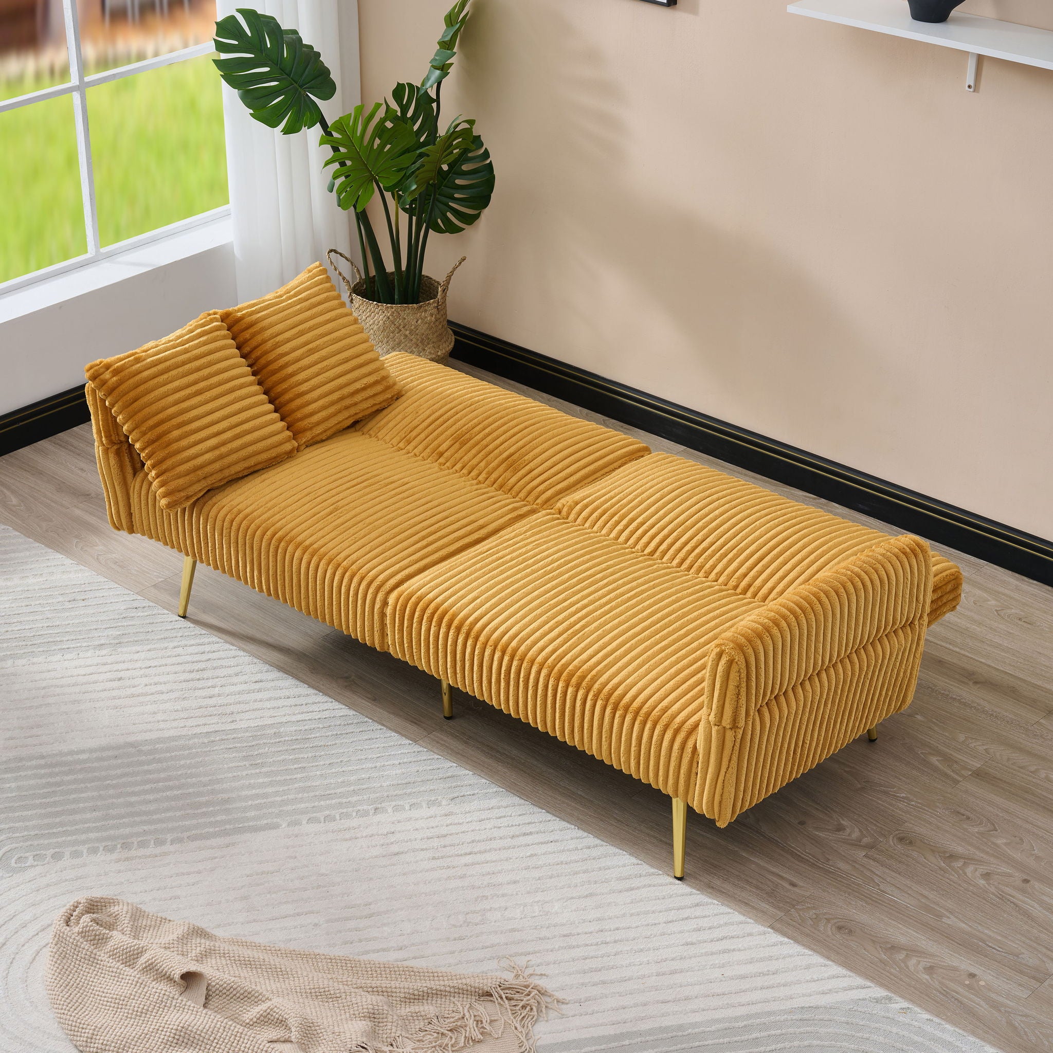 Luxury Corduroy Foldable Double Sofa Bed With Folding Armrests
