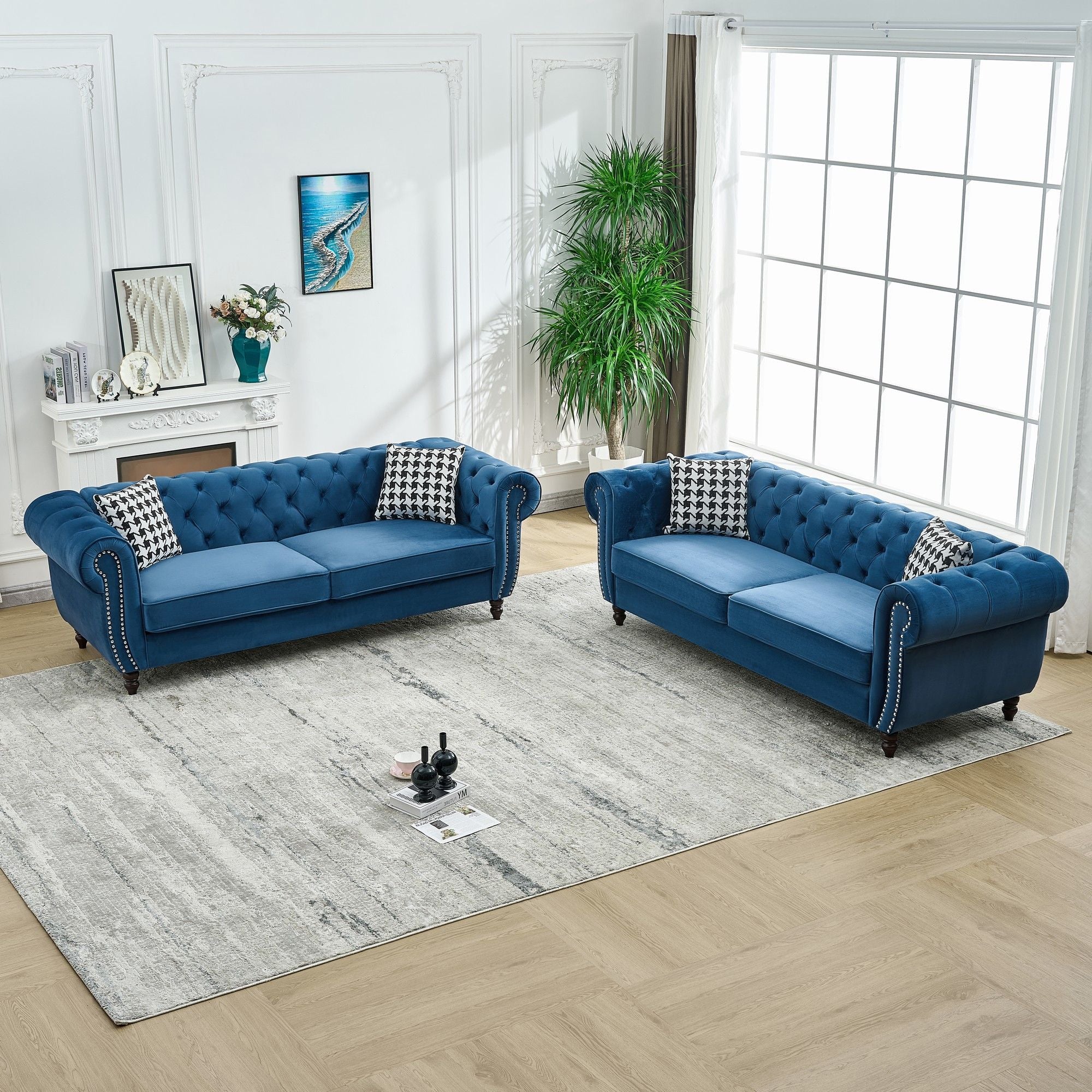 Chesterfield Set With Roll Armrest & Nailhead