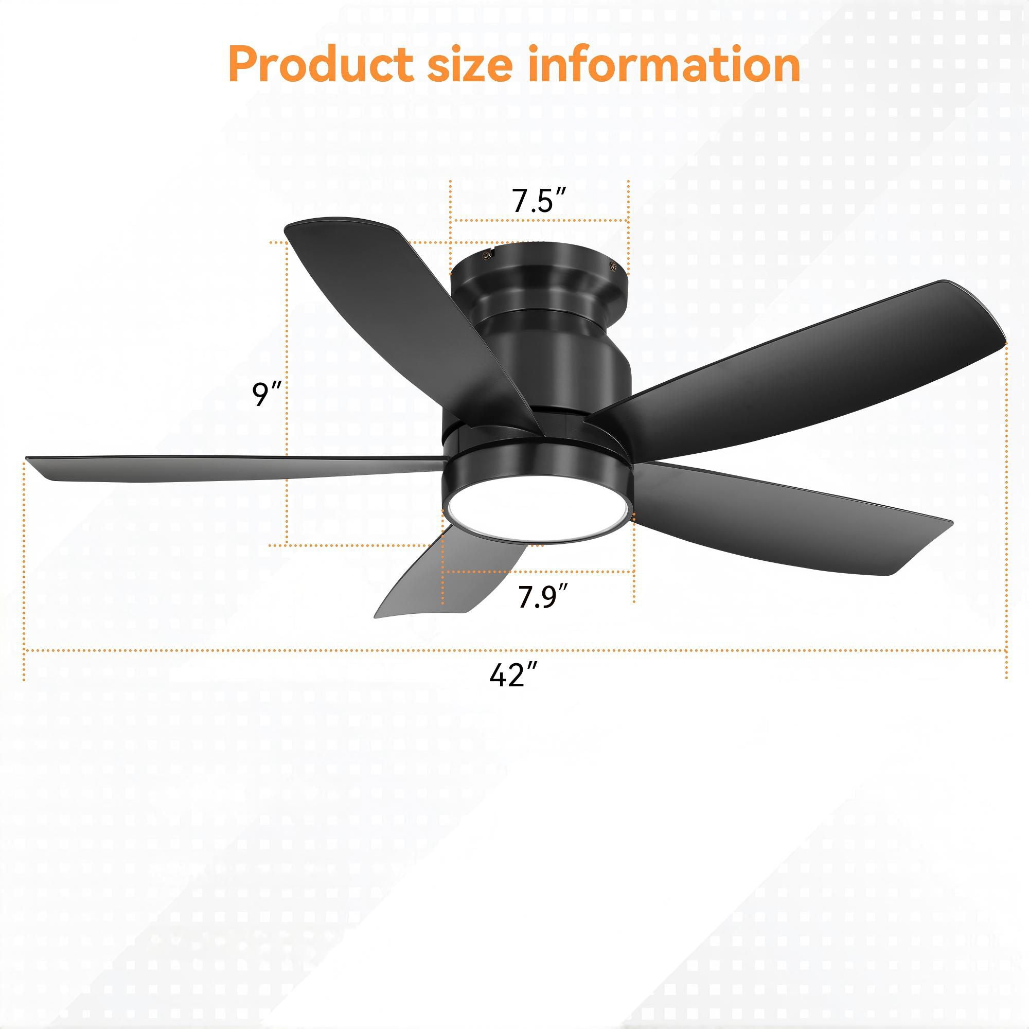 Flush Mount Ceiling Fan With 18W LED Light And Remote Control Blades - Black