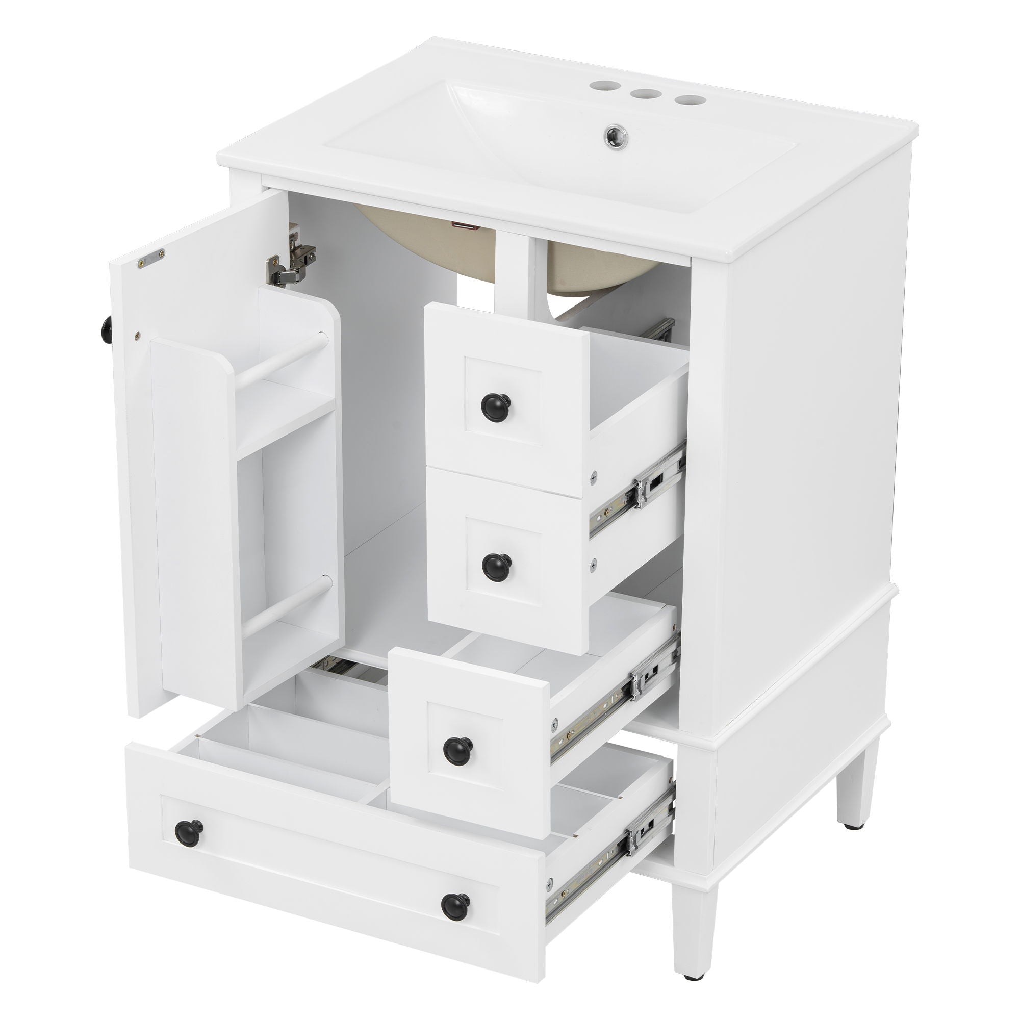 Bathroom Vanity With Integrated Basin, Soft Close Drawers, Door Mounted Double Layer Shelf