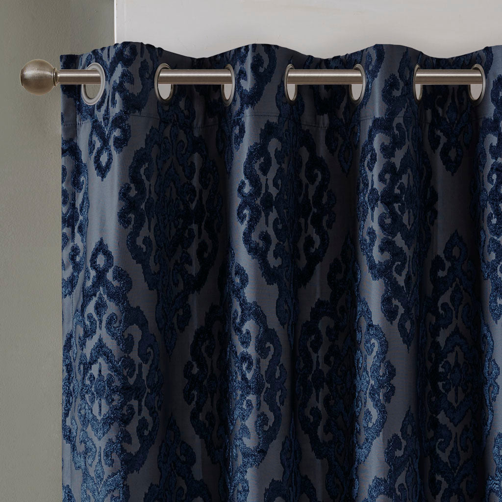 Knitted jacquard damask total blackout grommet top curtain panel (only 1 pc panel)