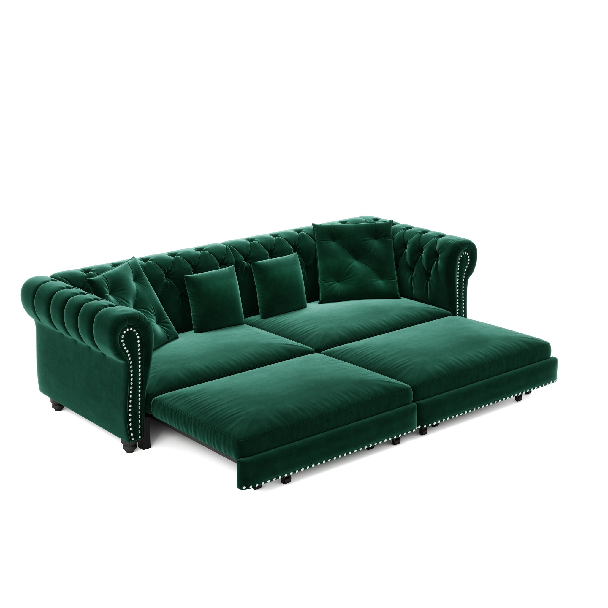 3 In 1 Pull Out Sofa Bed, Convertible Sleeper Sofa Bed, 3 Seater Sofa With Movable Ottoman - Green