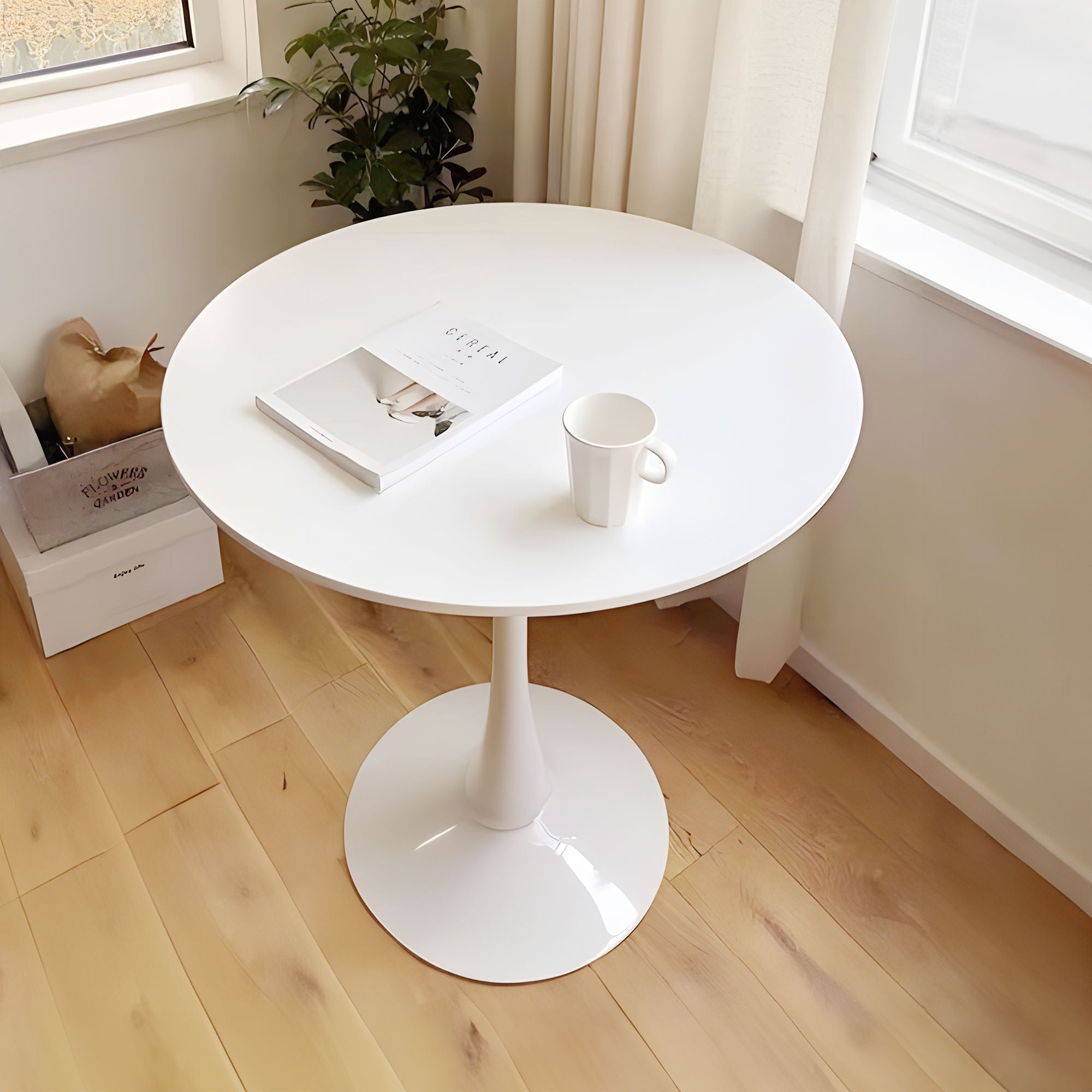 Mid-Century Round Dining Table With Pedestal Base For 2 - 4 People