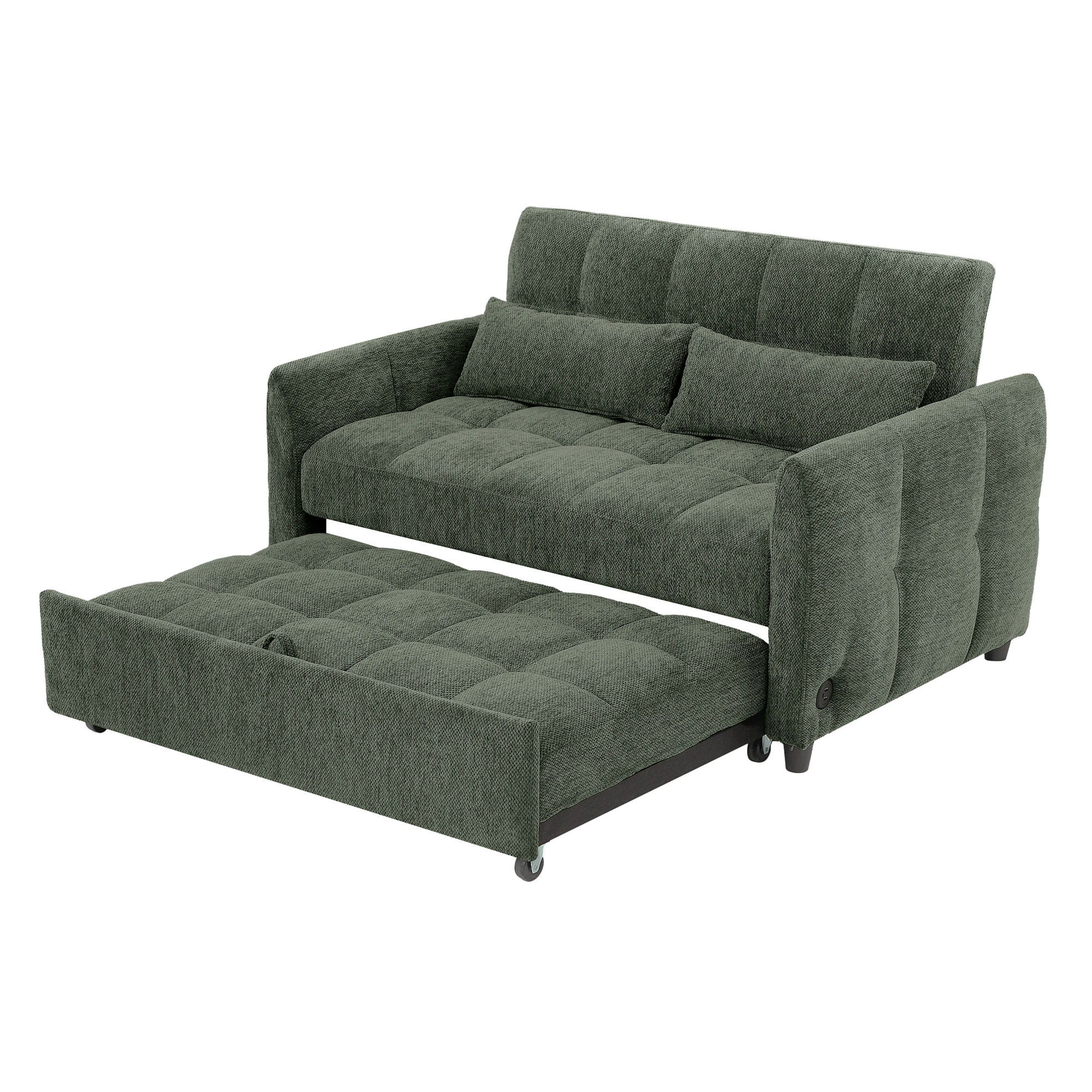 Loveseat Sofa Pull-Out Bed With Adjustable Backrest, 3 USB Ports And 2 Lumbar Pillows For Living Room