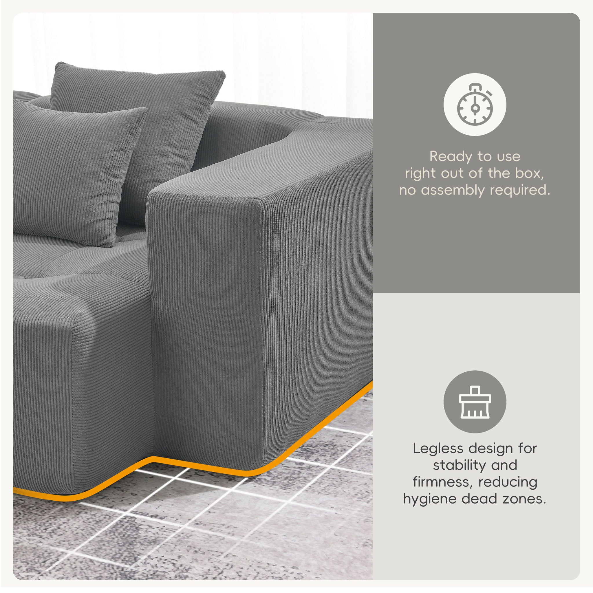 Free Combination L Shaped Modular Sectional, Minimalist Floor Couch Set, Convertible Foam Filled Cloud Compressed Couch For Living Room