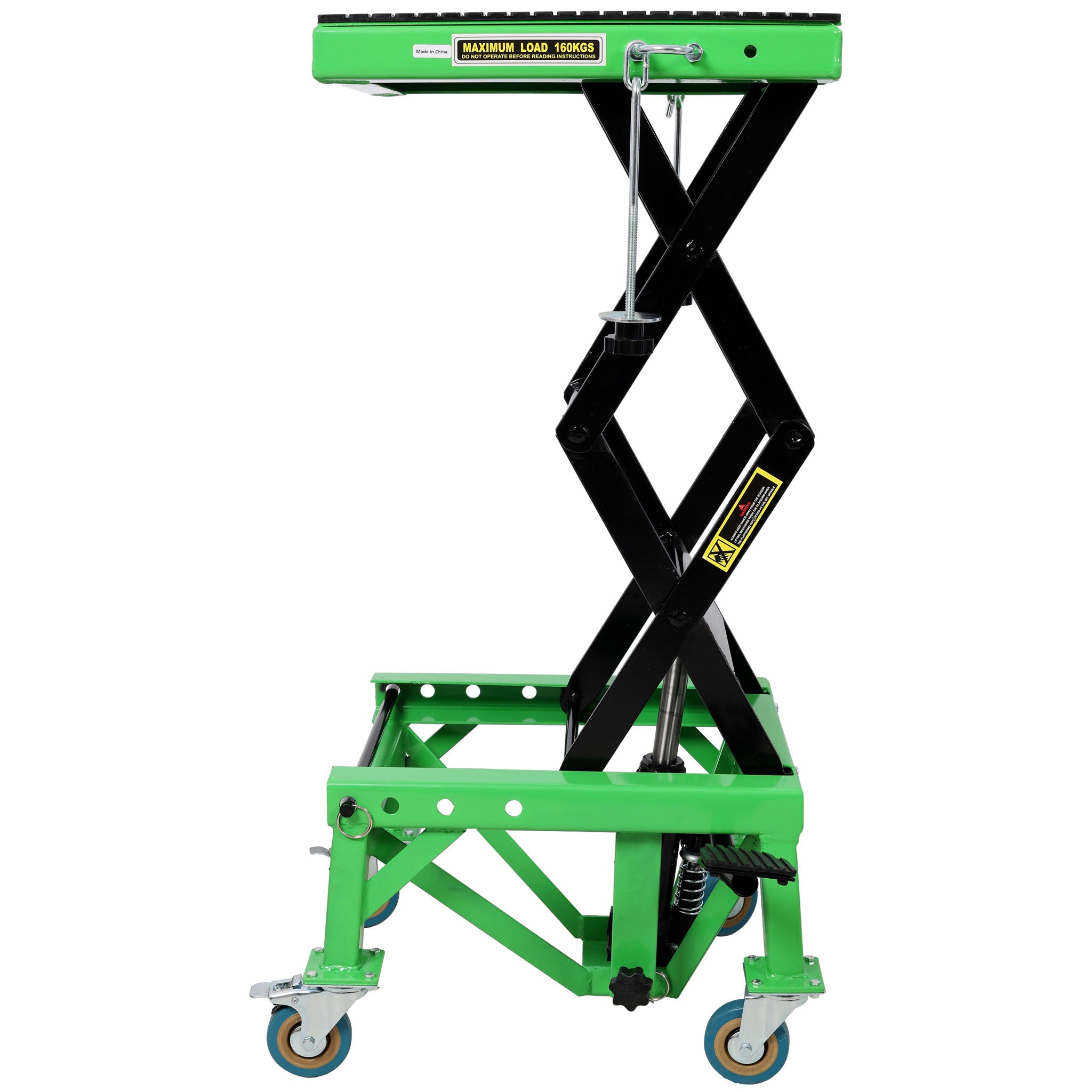 Hydraulic Motorcycle Scissor Jack Lift With Foot Step And Wheels For Dirt Bikes - Black / Green