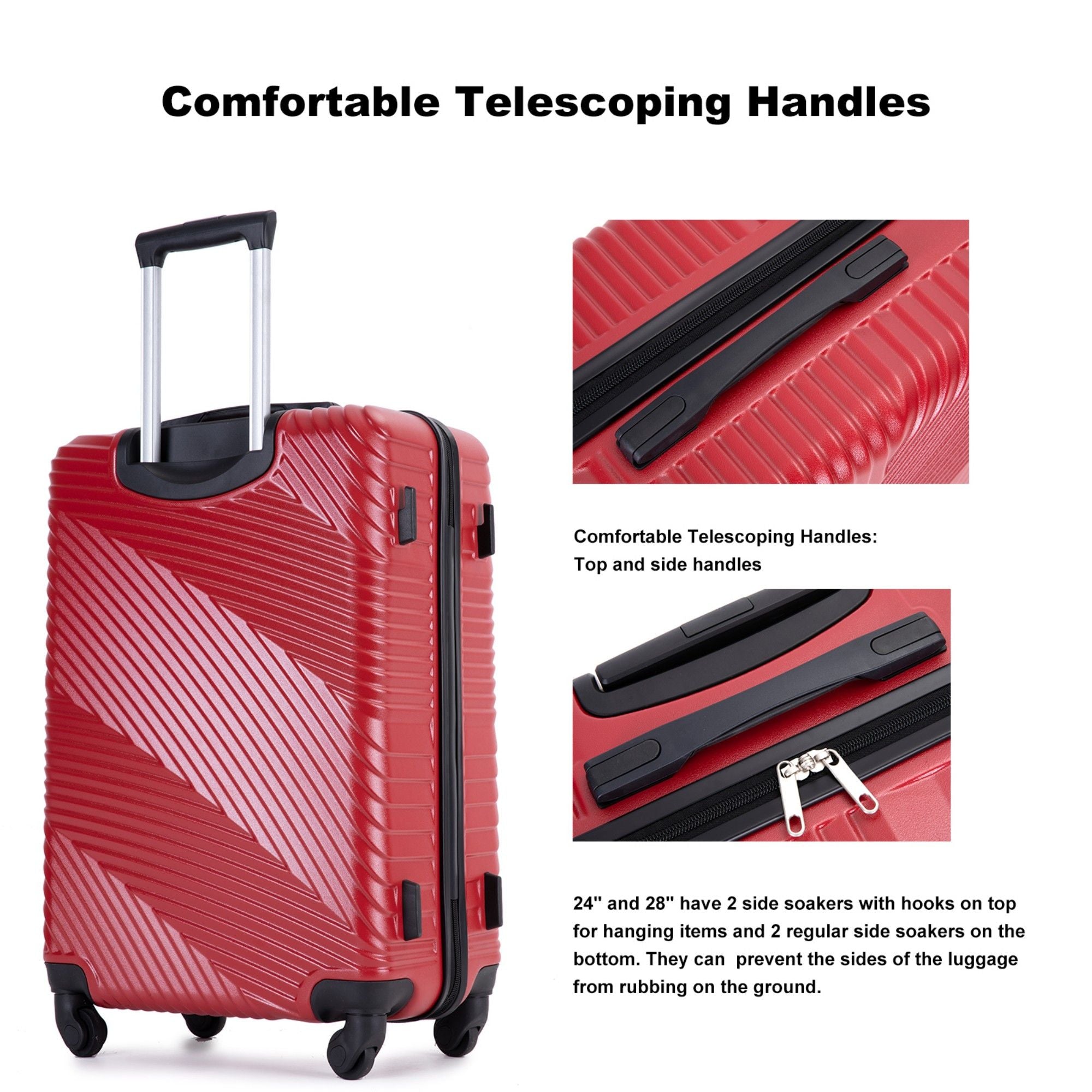 3 Piece Luggage Sets Lightweight Suitcase With Two Hooks, Spinner Wheels,