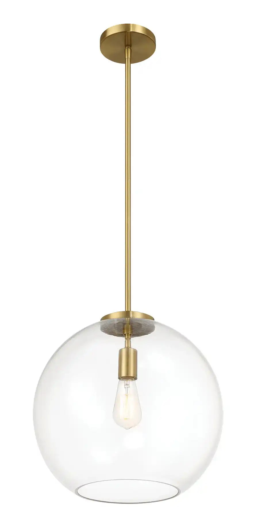 Gleam - Single Light Pendant Lamp With Clear Globe Satin - Antique Brass / Clear / Gold