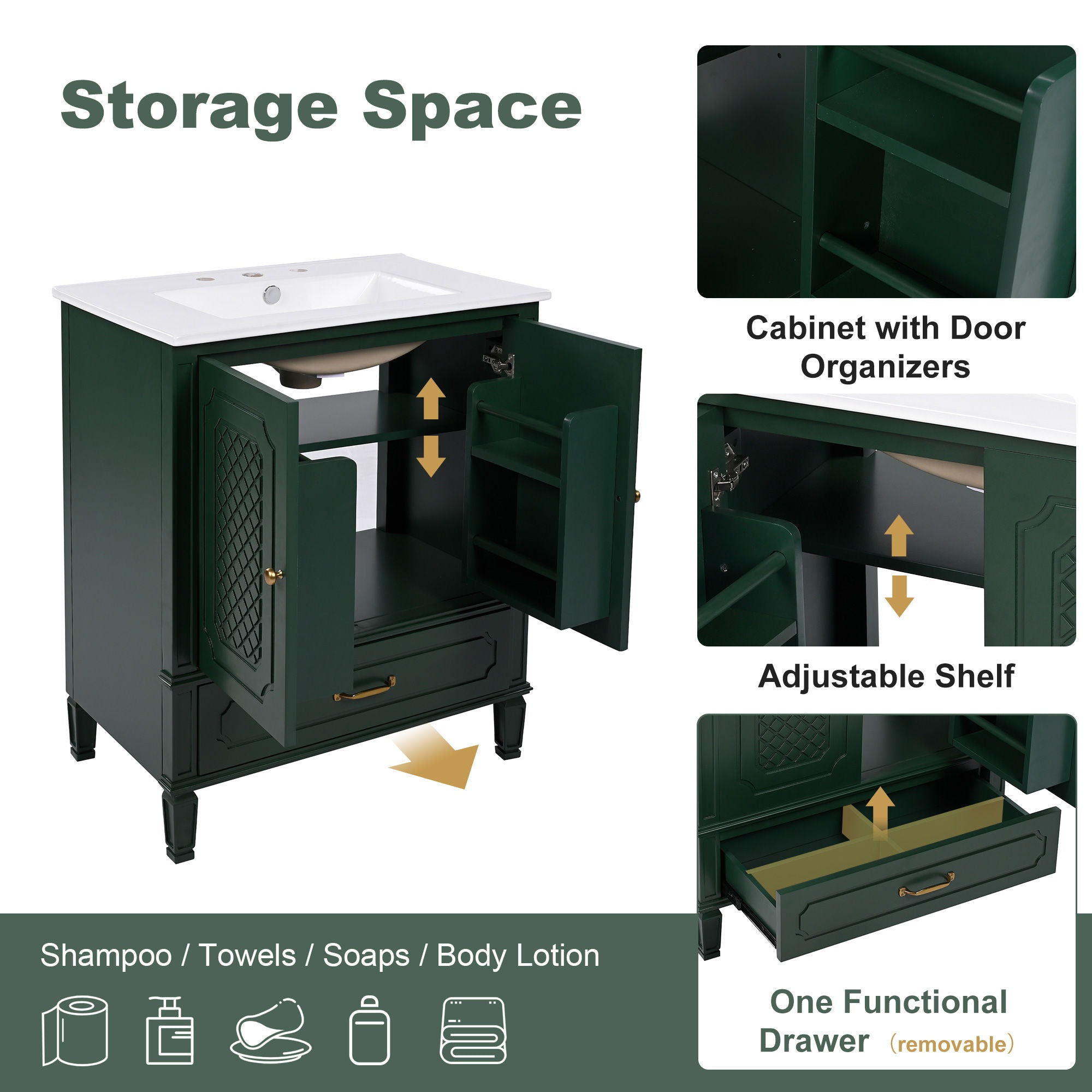 Bathroom Vanity With Sink, Soft Closing Door, Multi Functional Storage