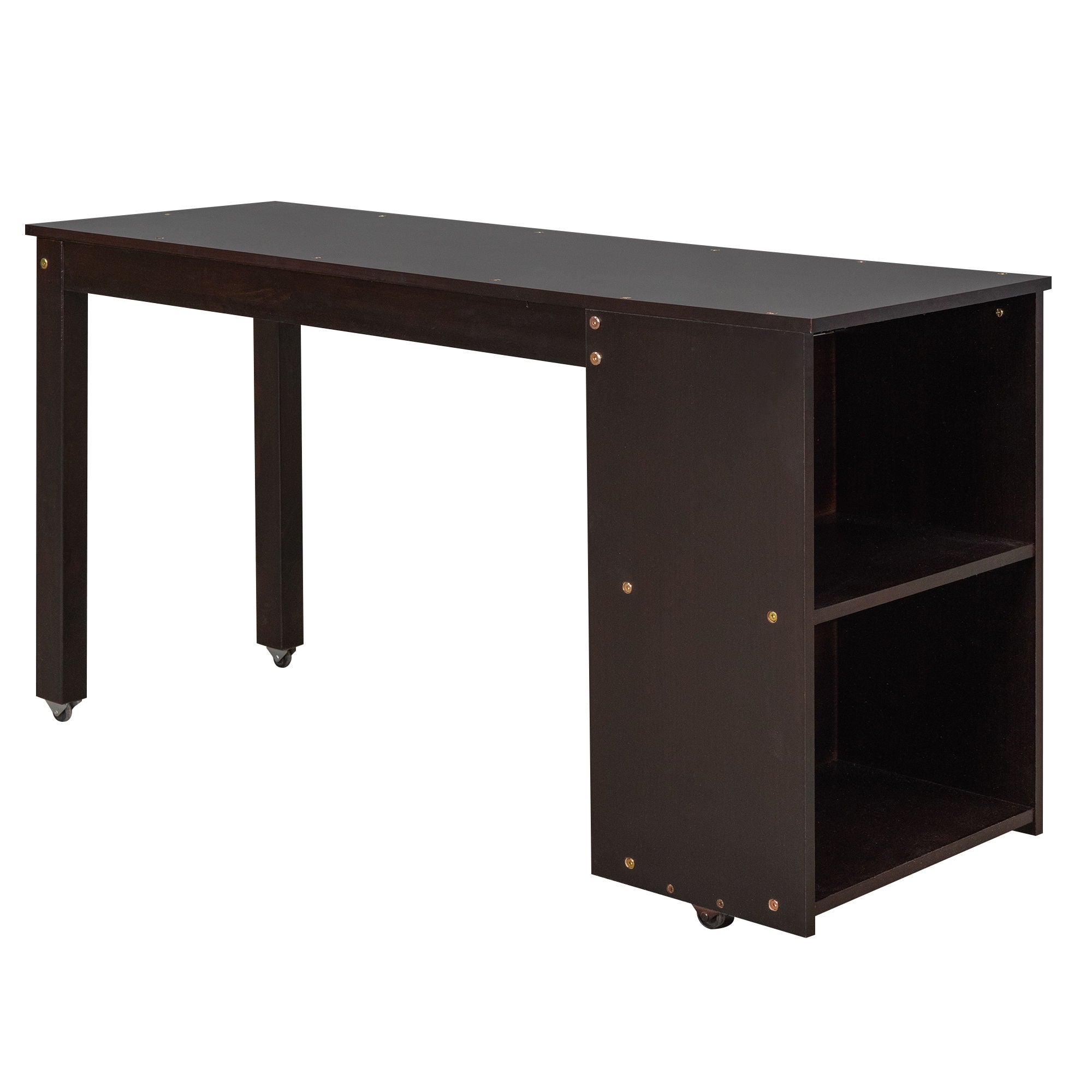 Loft Low Study Bed With Cabinet, Shelves And Rolling Portable Desk, Multiple Functions