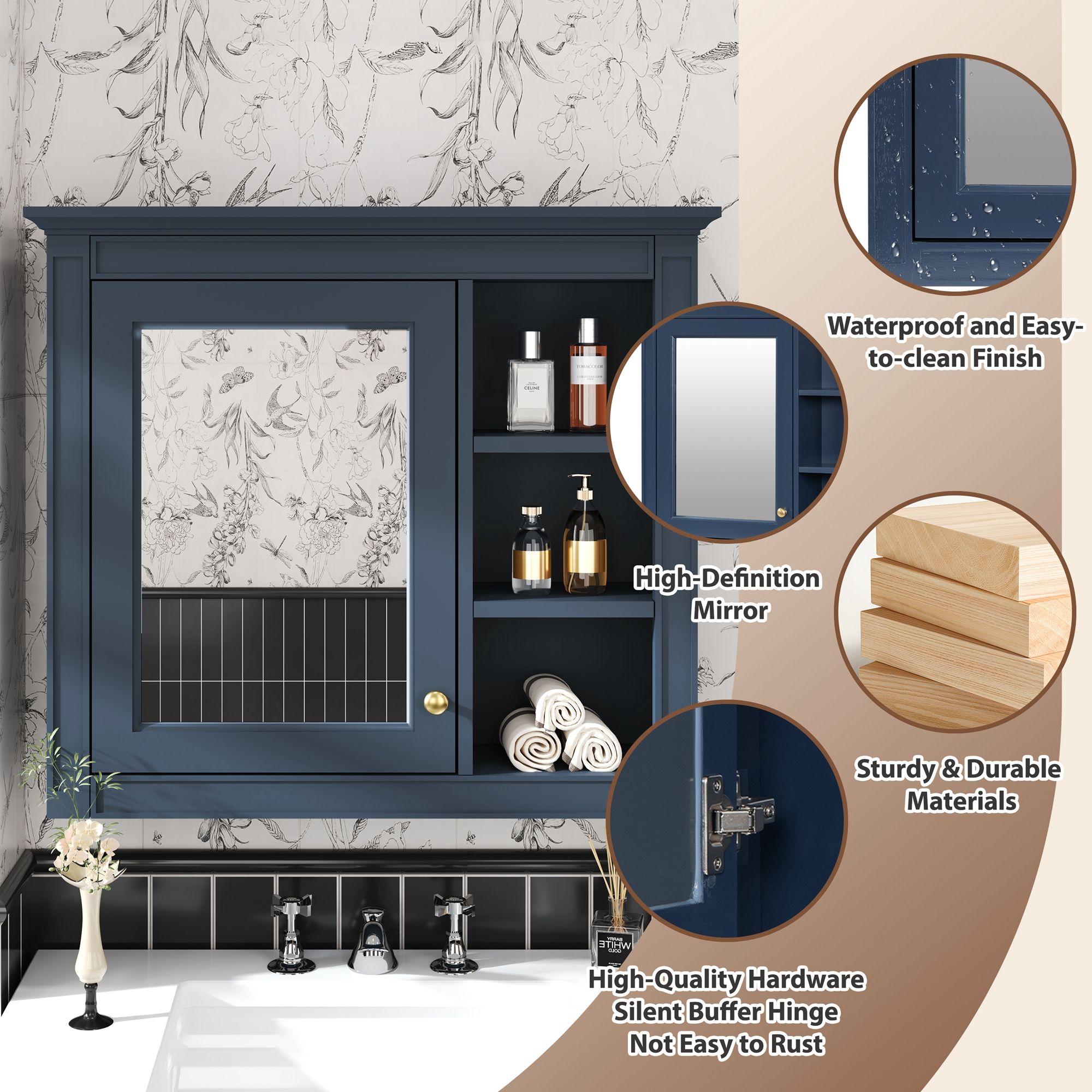 Wall Mounted Medicine Cabinet With Mirror And 3 Open Shelves