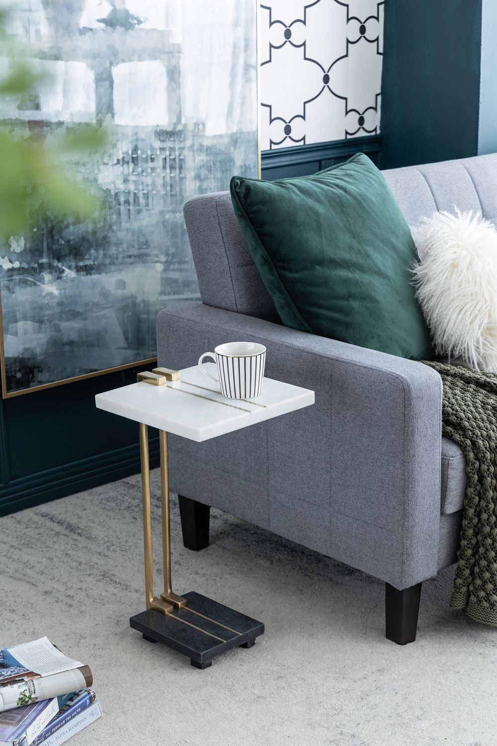 Crystal Side Table With Metal Frame, Artistic Accent Table For Living Room