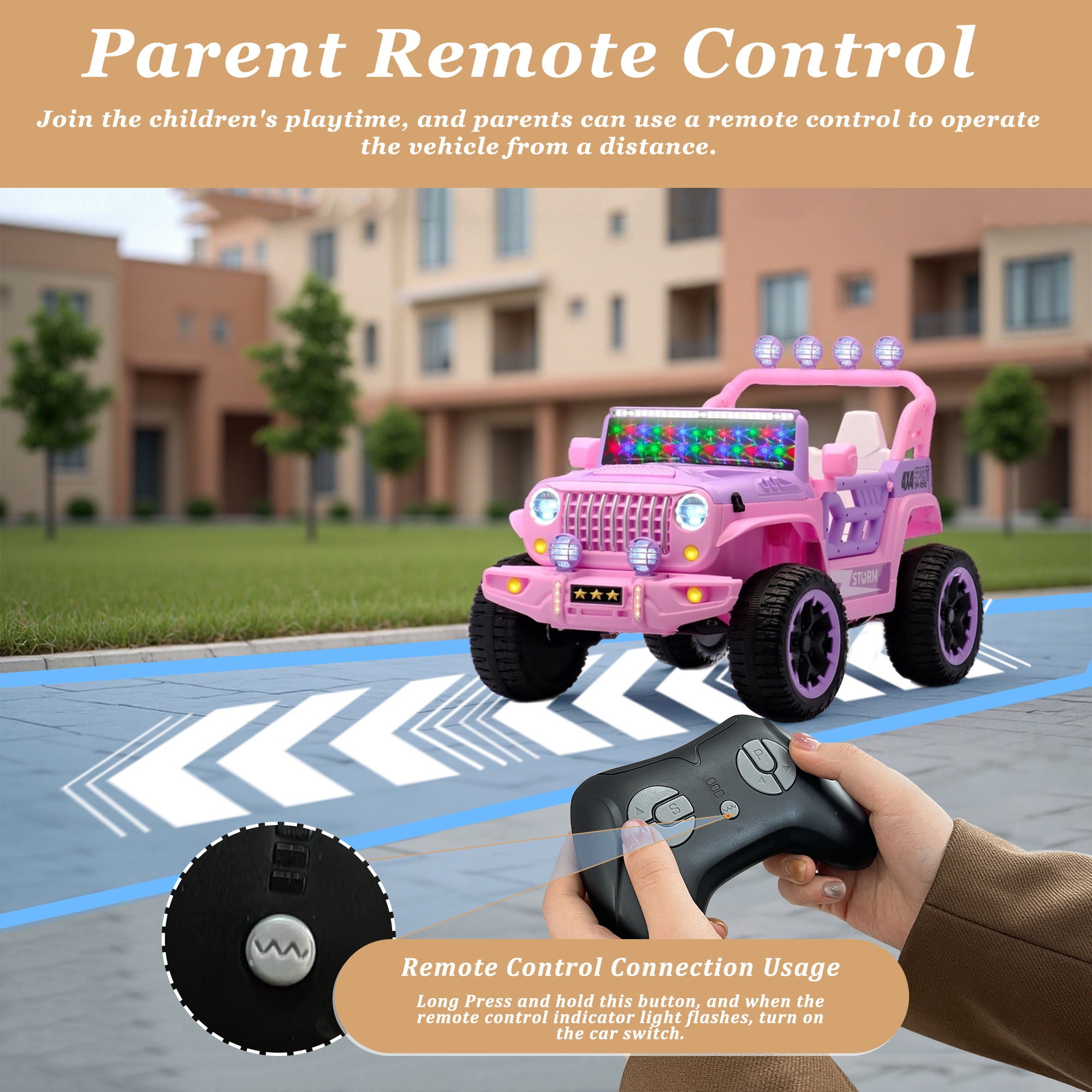 Electric Car With Remote Control, Colorful LED Lights, USB & MP3