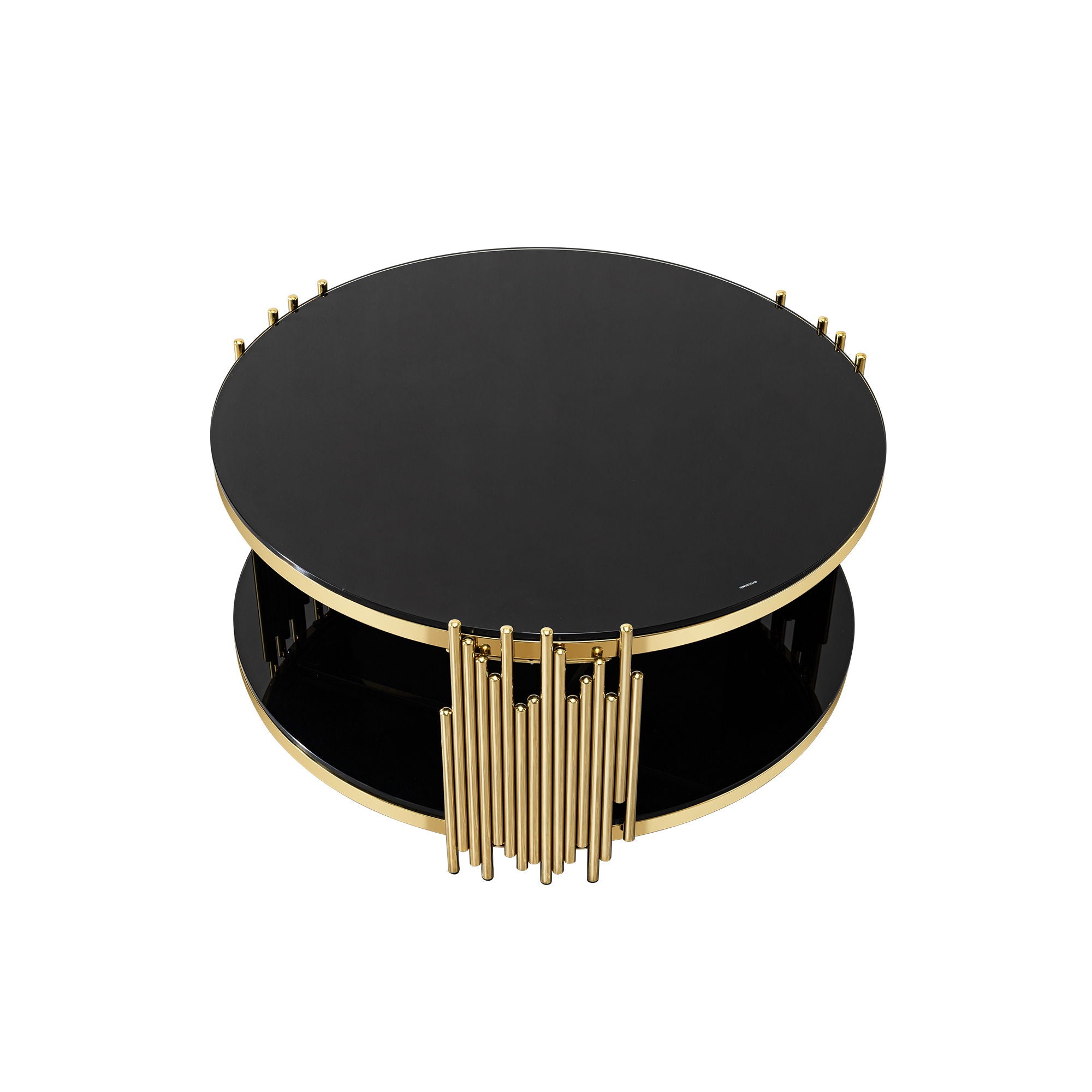 Elegant Round Table With Double Layer Tempered Glass Top And Stainless Steel Frame For Living Room