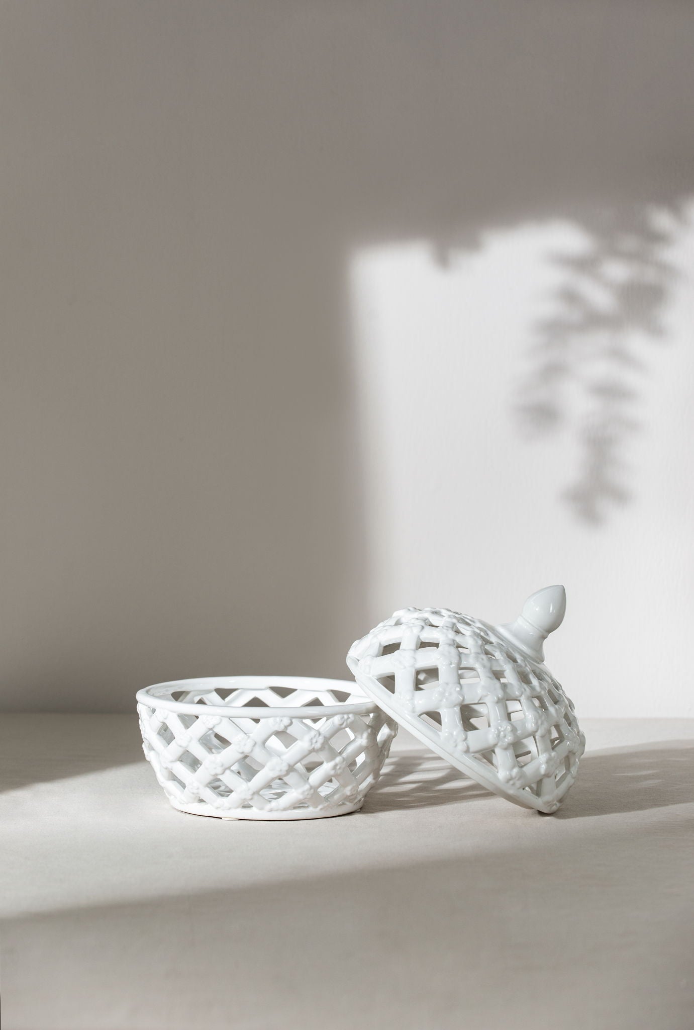 Ceramic Lidded Jar With Lattice Design - White - Best Buy Furniture