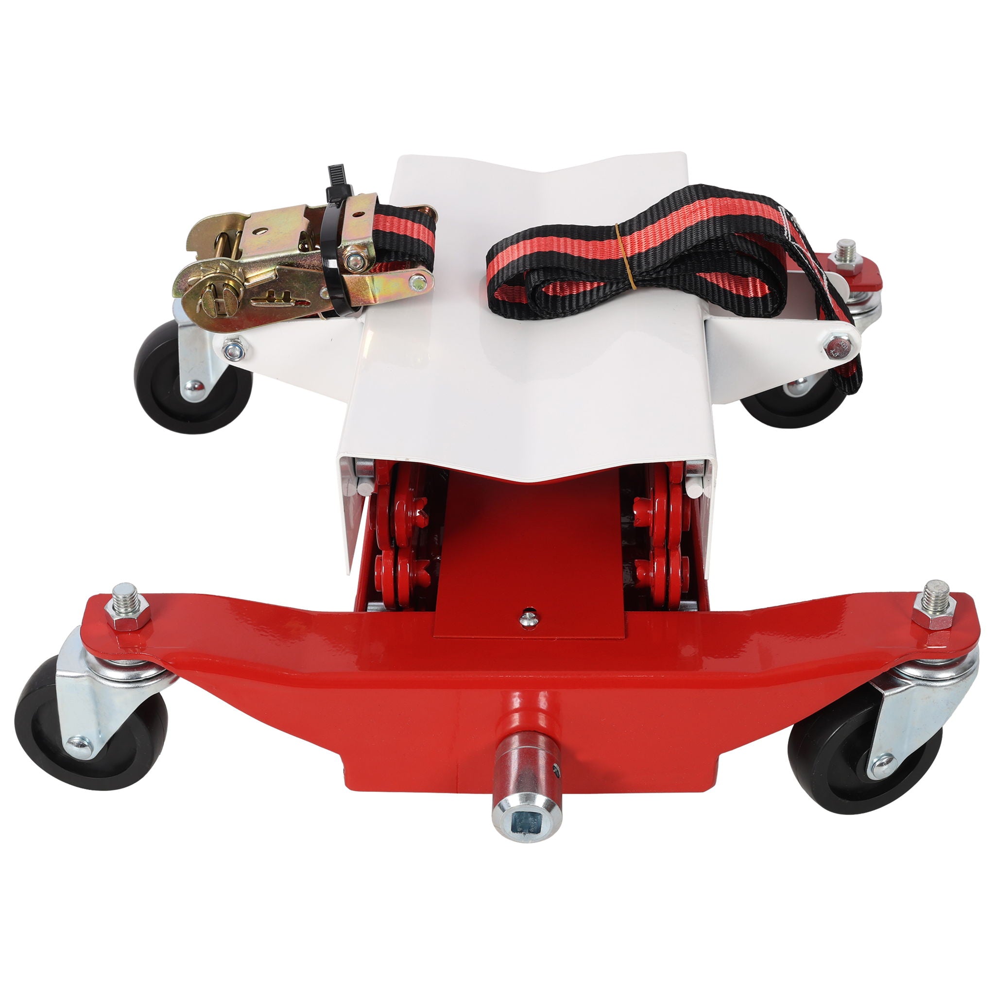 Heavy Duty Low Lift Transmission Jack With Nylon Safety Strap For Small Vehicles - Red