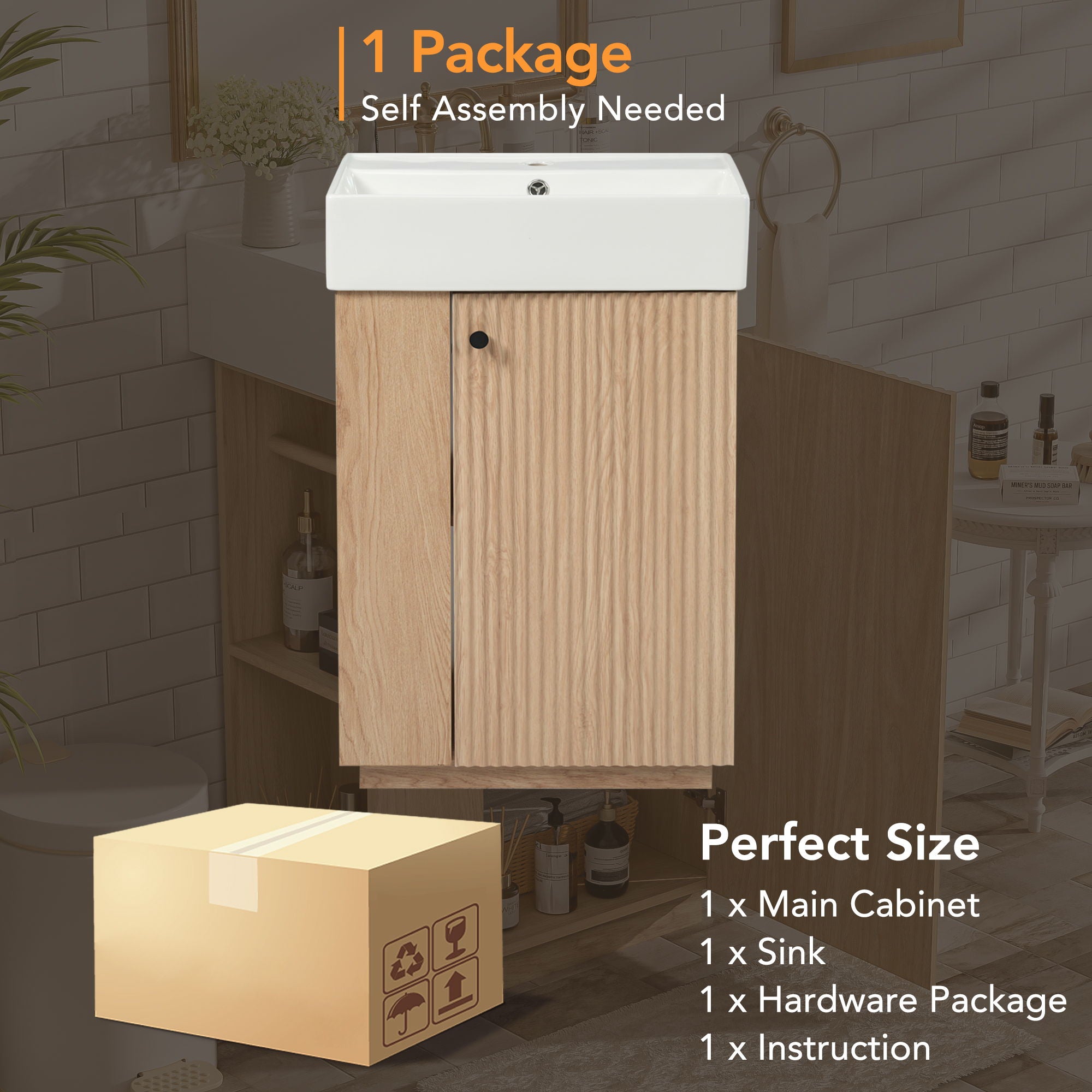 Bathroom Vanity With Sink, 21.6" Freestanding Wood Grain Cabinet With Storage Ideal For Small Bathrooms - Wood
