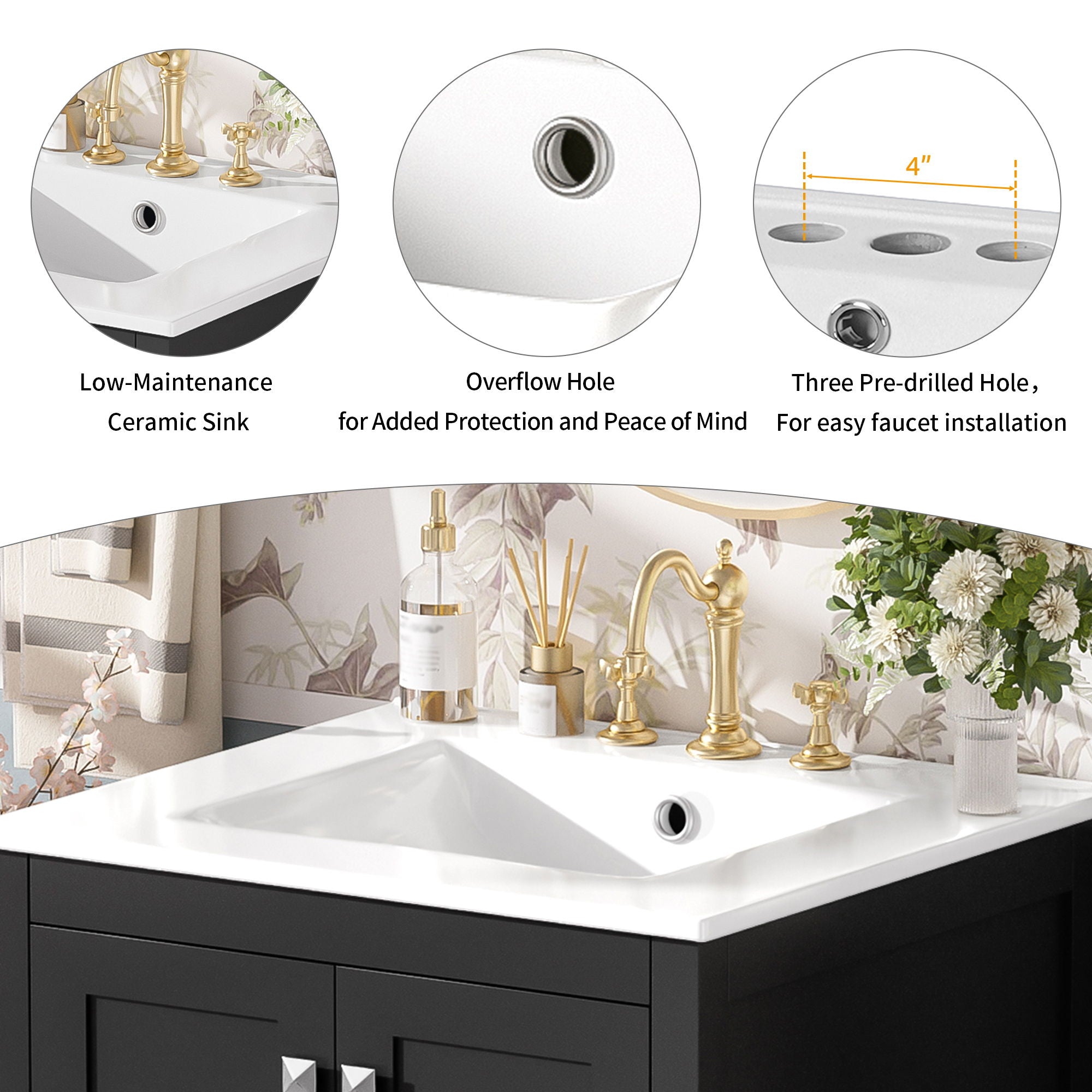 Bathroom Vanity With Integrated Undermount Ceramic Sink, 2 Doors And 1 Drawer, Soft Close Hinges - Best Buy Furniture