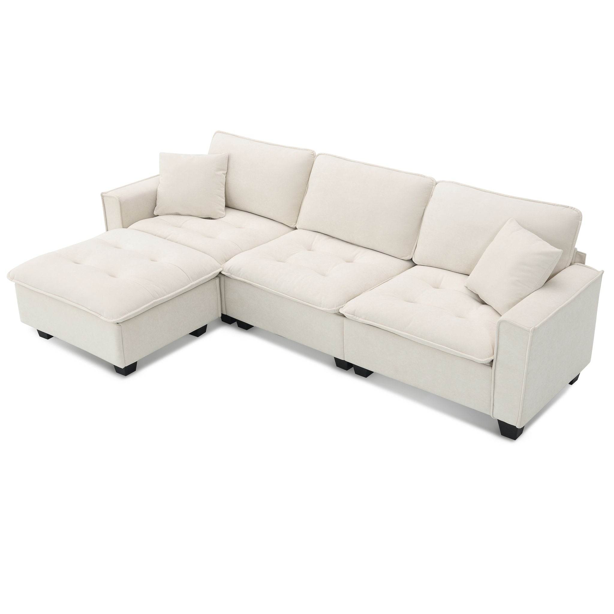 Modern Convertible Sectional L Shaped Reversible Couch Set With Free Pillows 4 Seat Suede Sleeper Sofa With Ottoman