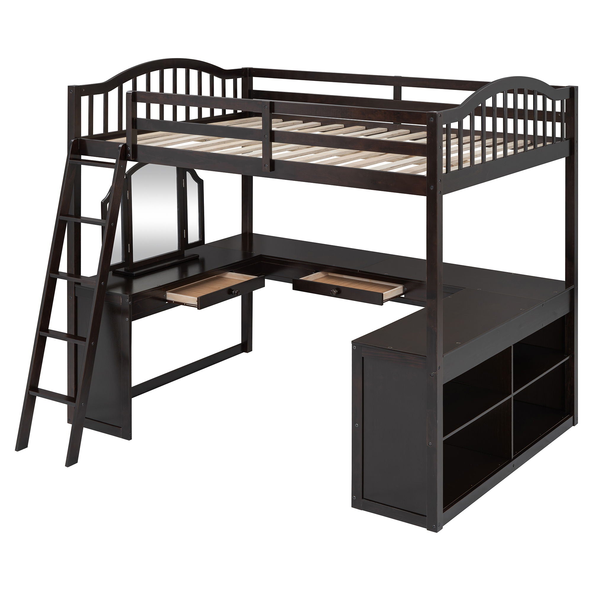 Loft Bed With Drawers, Cabinet, Shelves With Desk