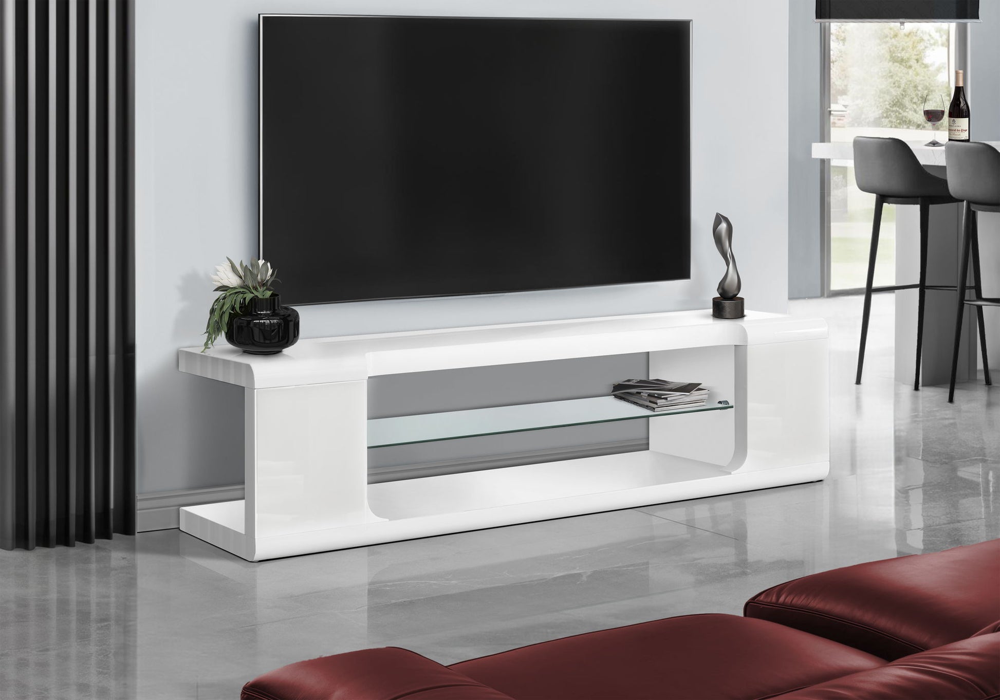 TV Stand, Console, Media Entertainment Center, Storage Shelves, Glossy Contemporary & Modern - White - Best Buy Furniture