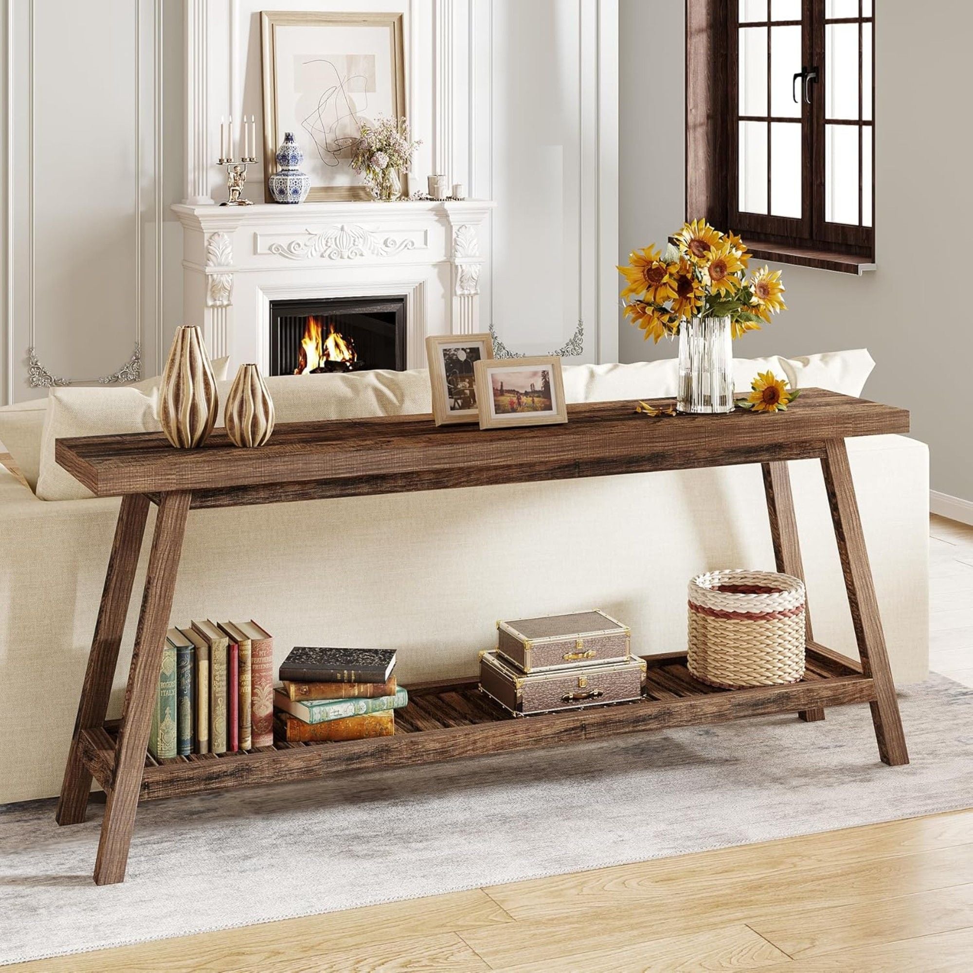 Extra Long Console Table With 2 Tier Open Storage