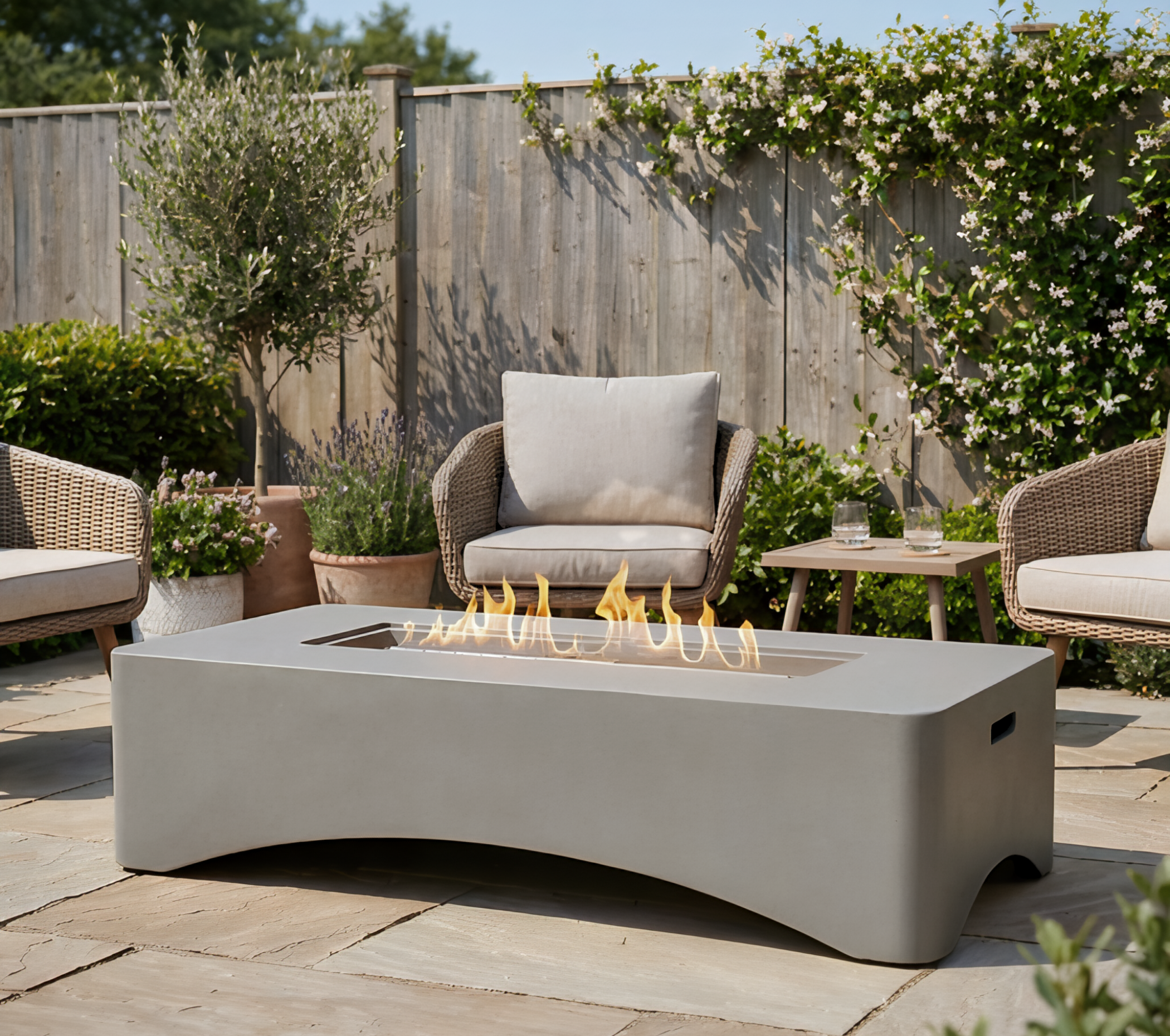 56' Propane Fire Pit Table - Rectangular Outdoor Gas Fire Pit