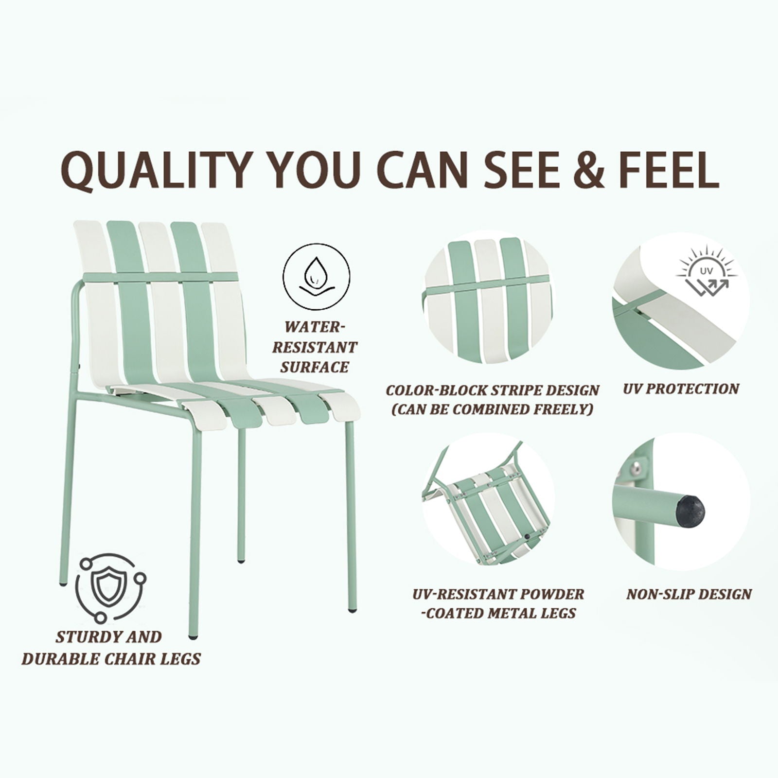 4 Piece Set Of Single Chairs With Modern Color Blocking Design, UV Resistant And Rust Proof - Haze Green / White