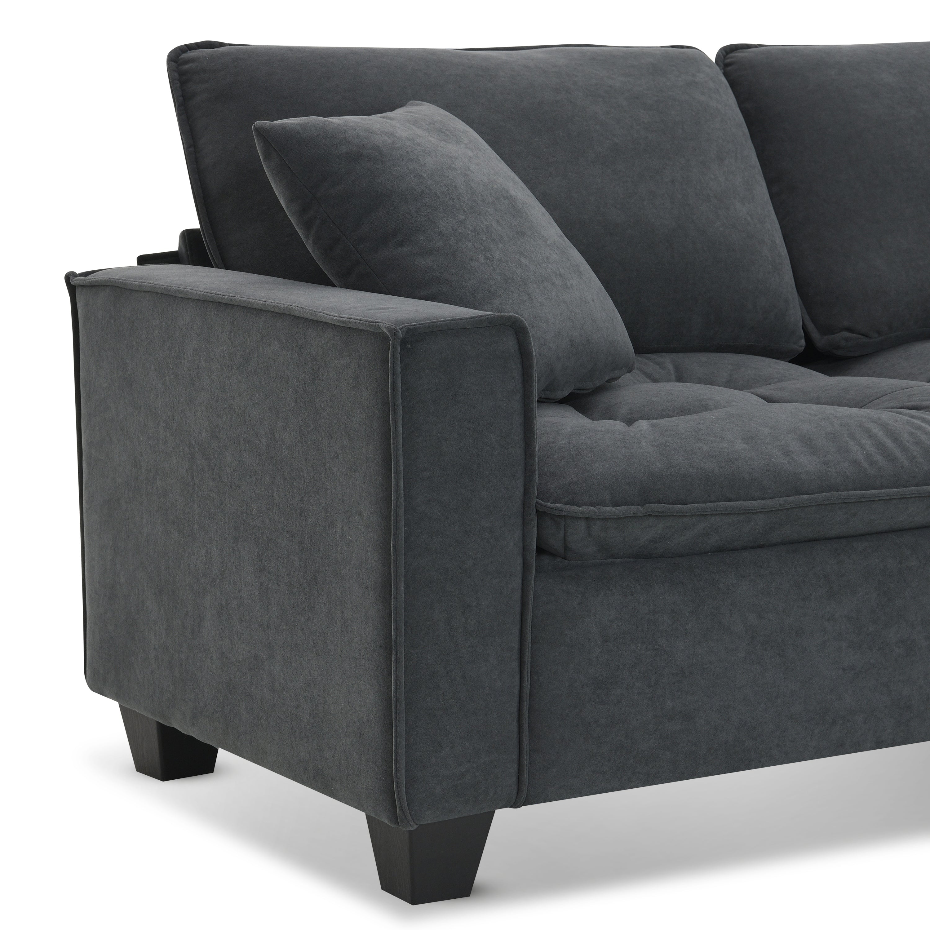 Leland Suede-Tufted L-Shaped Sectional With Ottoman