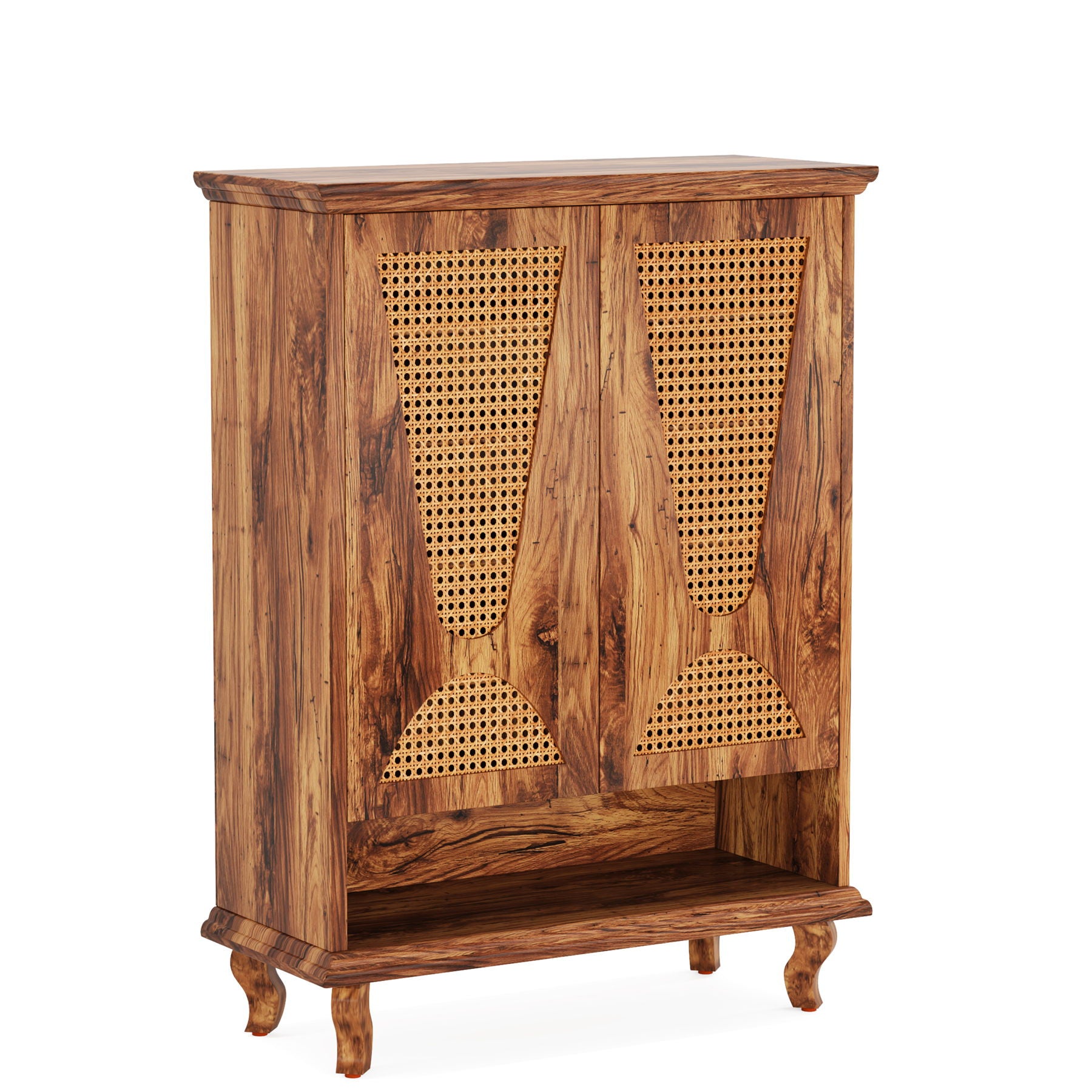 Shoe Cabinet With 5 Tier Freestanding Organizer, Ventilated Doors - Natural Wood