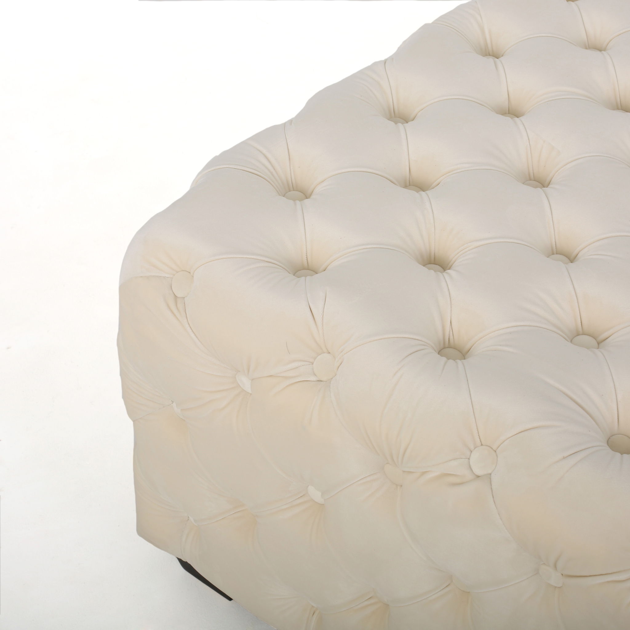 Modern Glam Ottoman With Velvet Upholstery And Button Tufted Design - Ivory