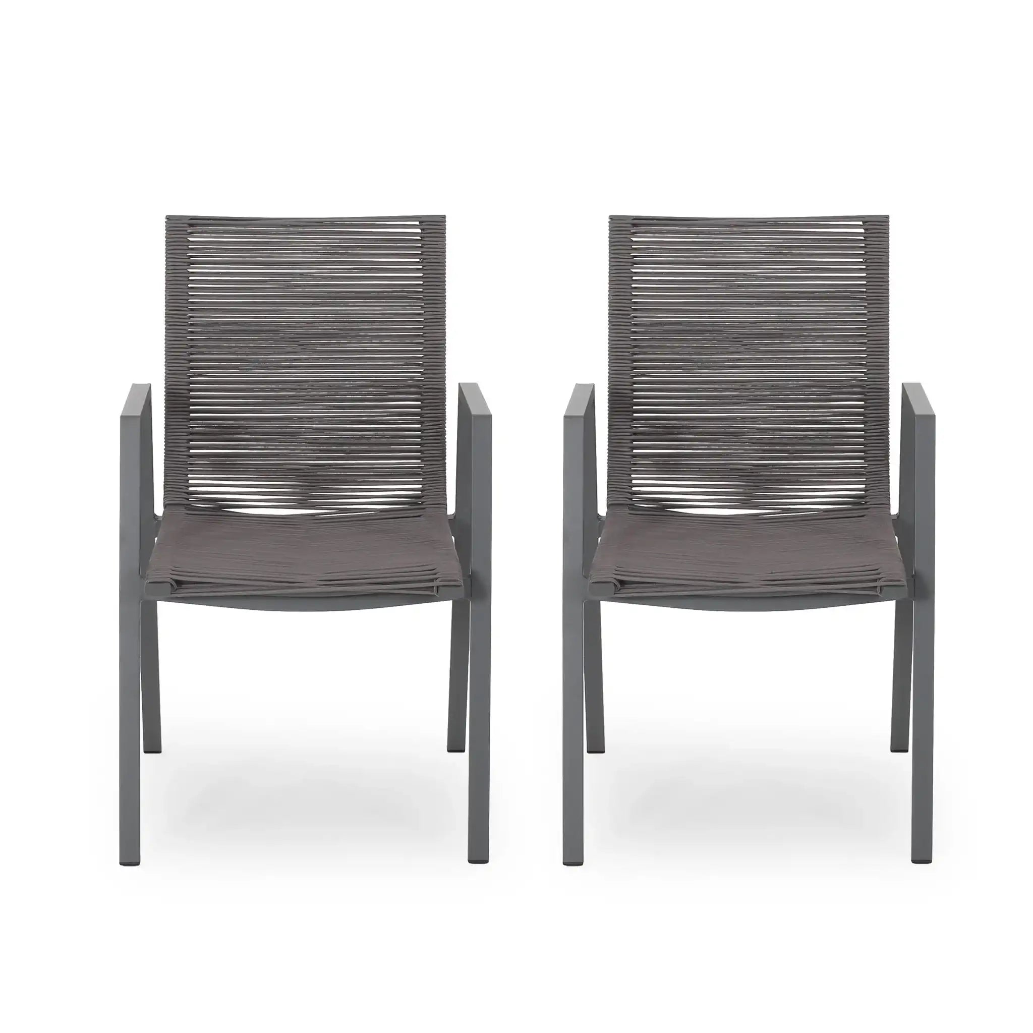 Outdoor Modern Aluminum Dining Chair Set With Rope Sea (Set of 2)