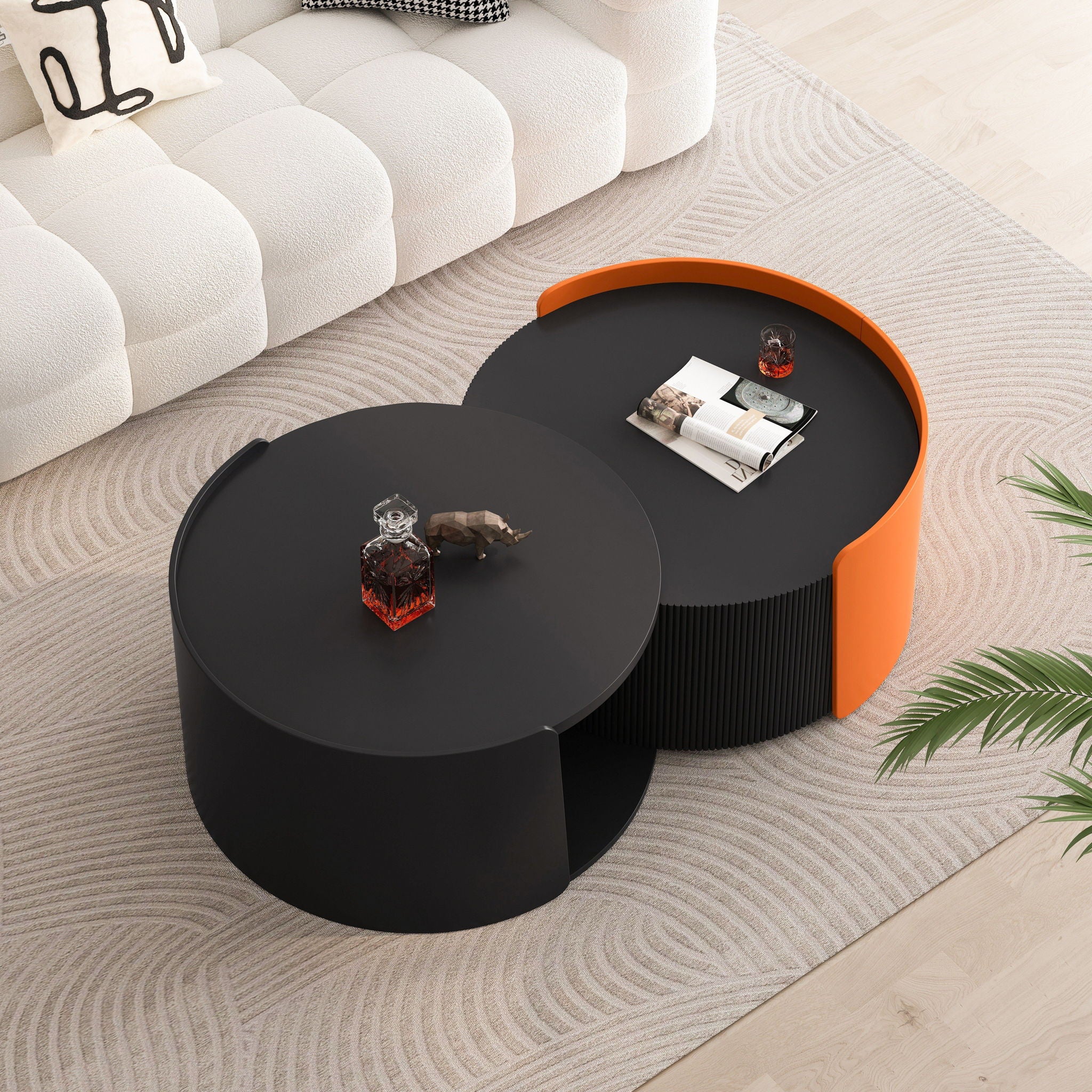Modern Round Nesting Coffee Table With Extendable Sliding Top
