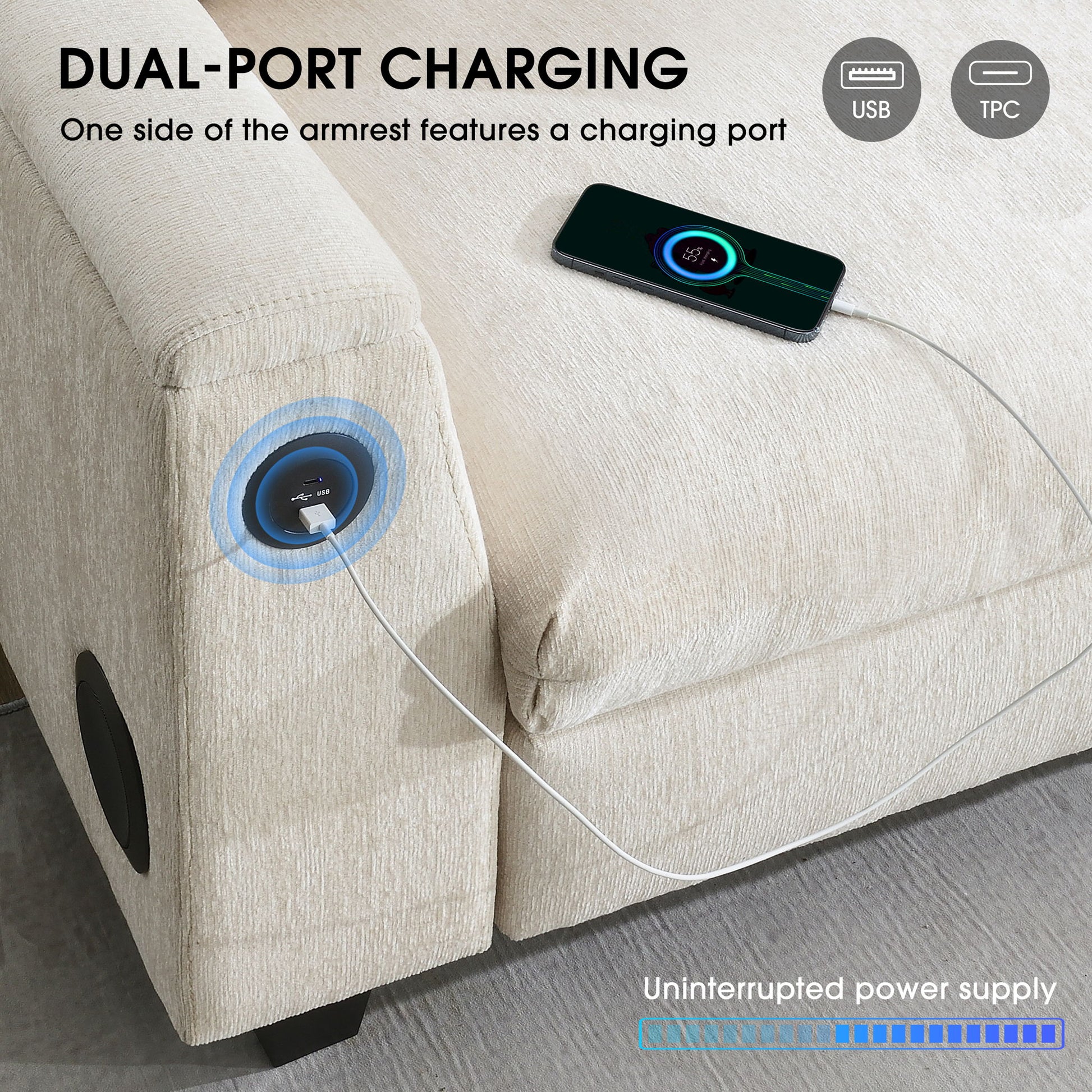 Sectional With Bluetooth Speaker Comfy Cloud Couch Set With Drop Down Table Cup Holders, USB Charger Storage Armrest Wide Seat Sofa - Best Buy Furniture